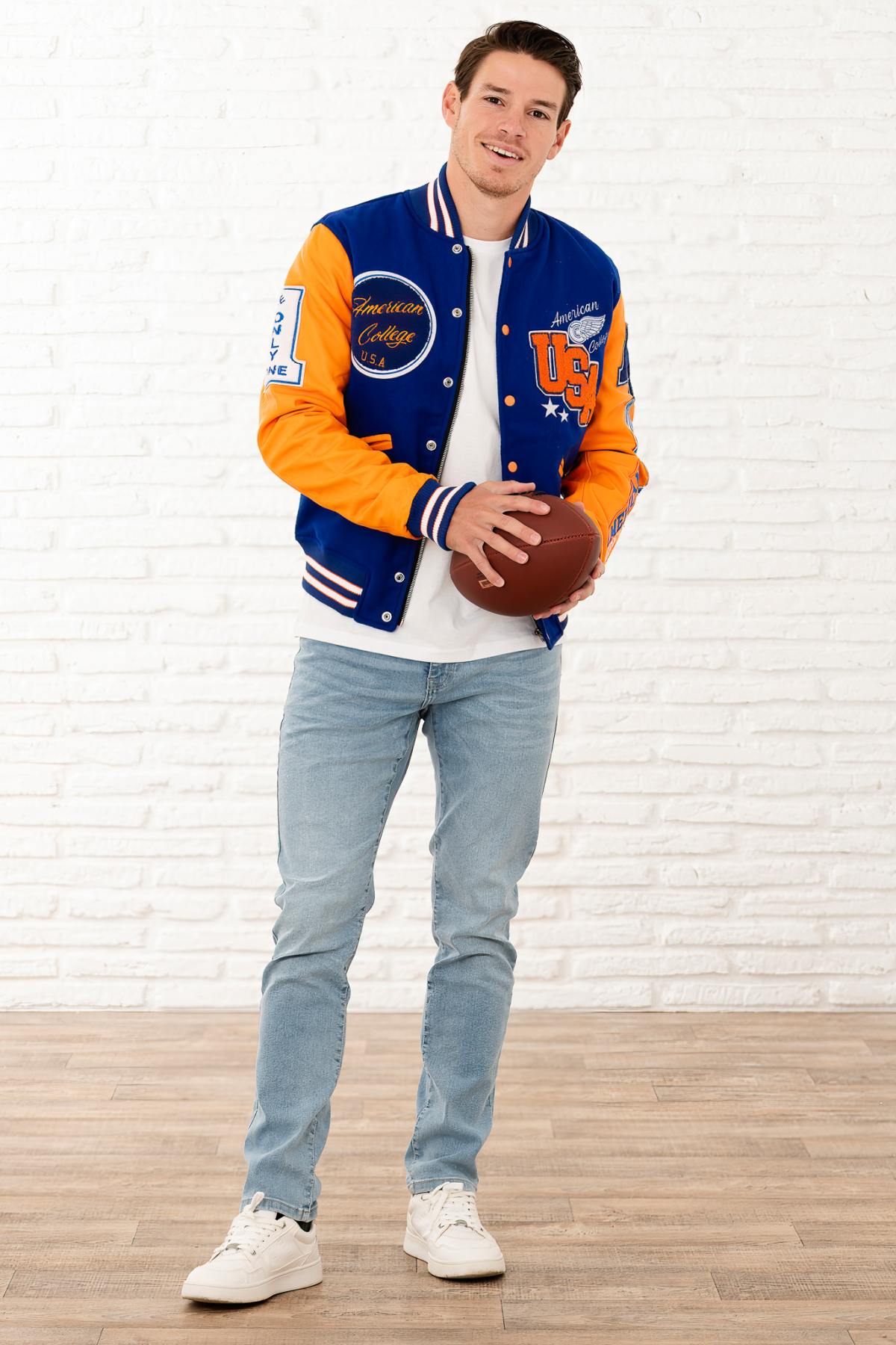 American style blue and orange varsity teddy - Image n°11