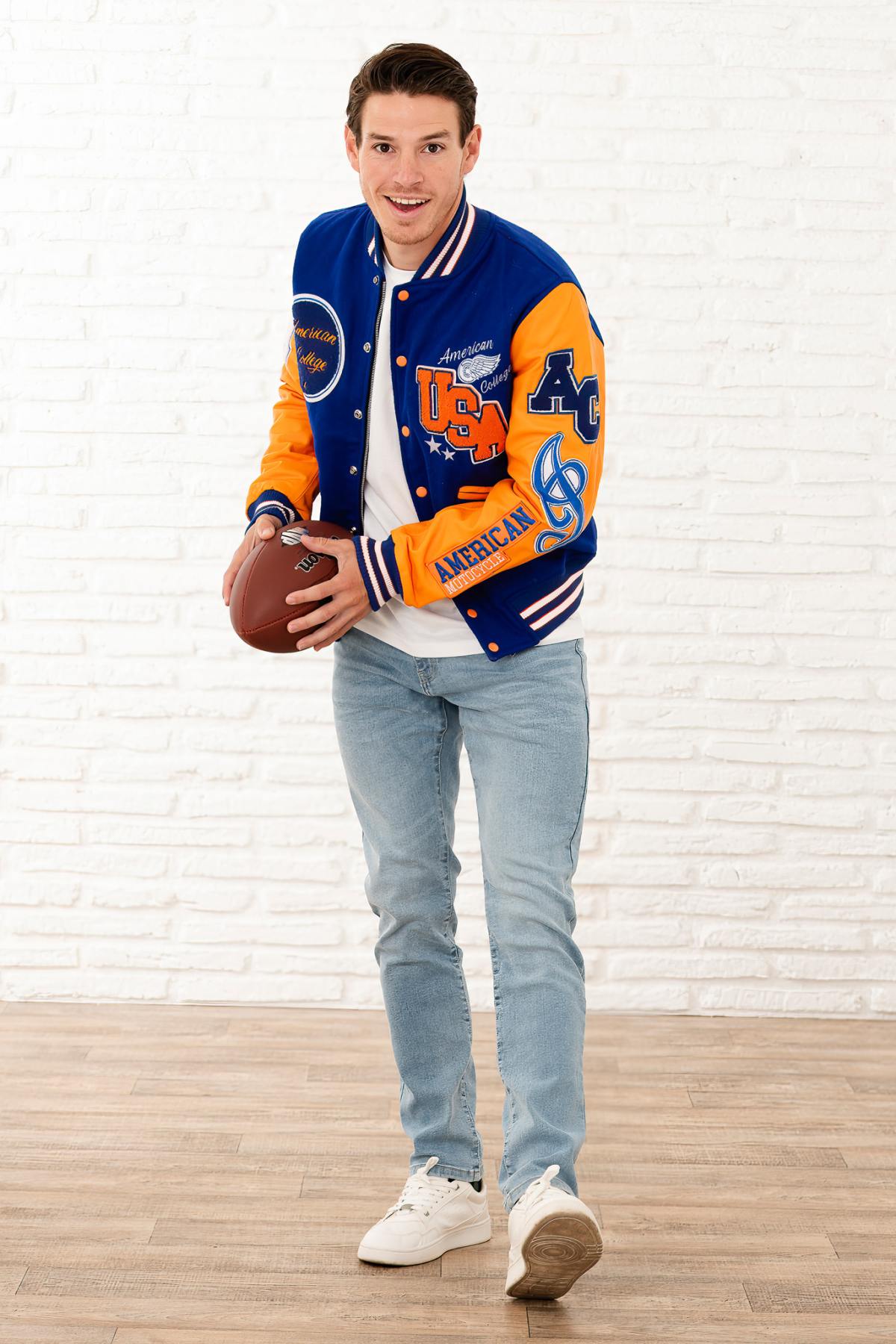 American style blue and orange varsity teddy - Image n°2