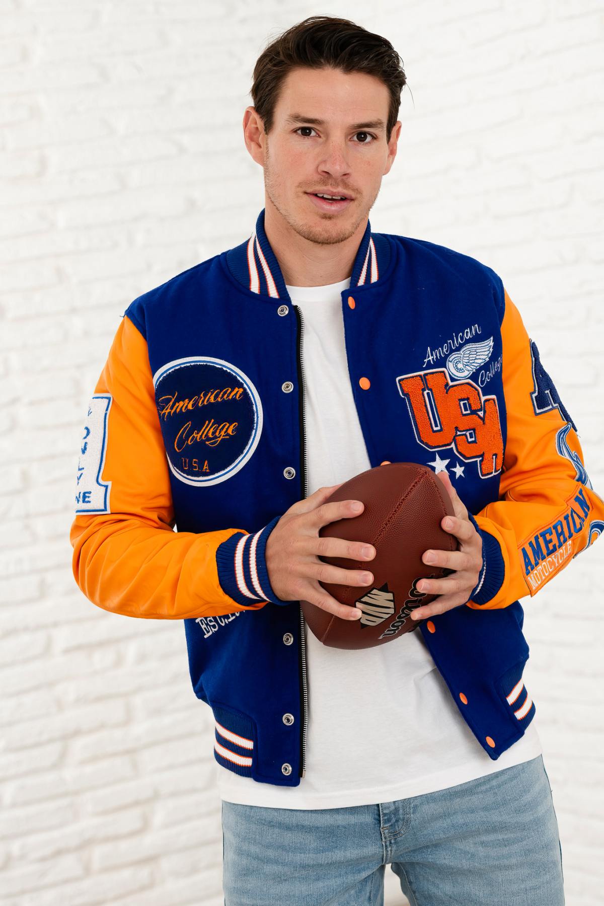 American style blue and orange varsity teddy - Image n°1