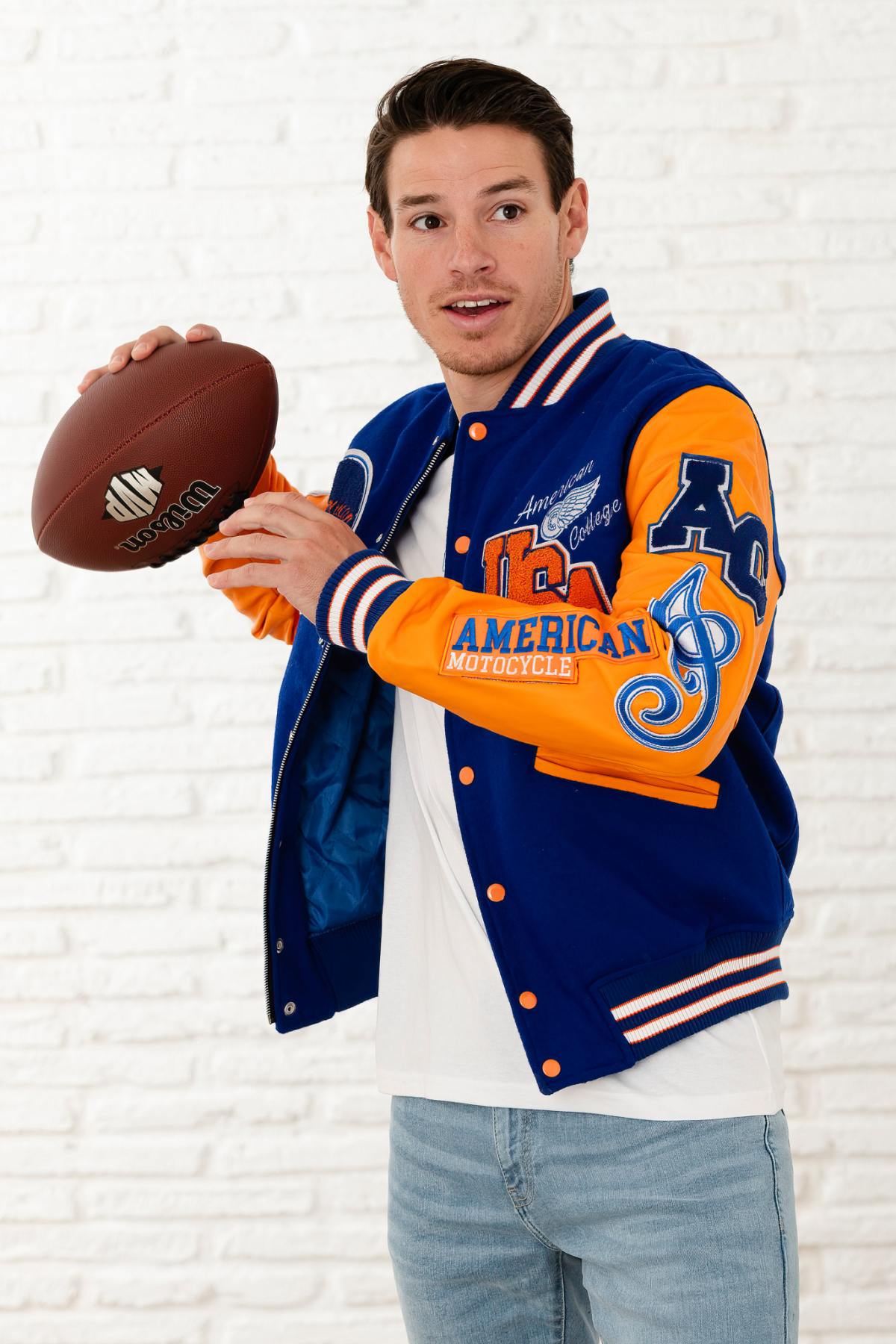 American style blue and orange varsity teddy - Image n°7