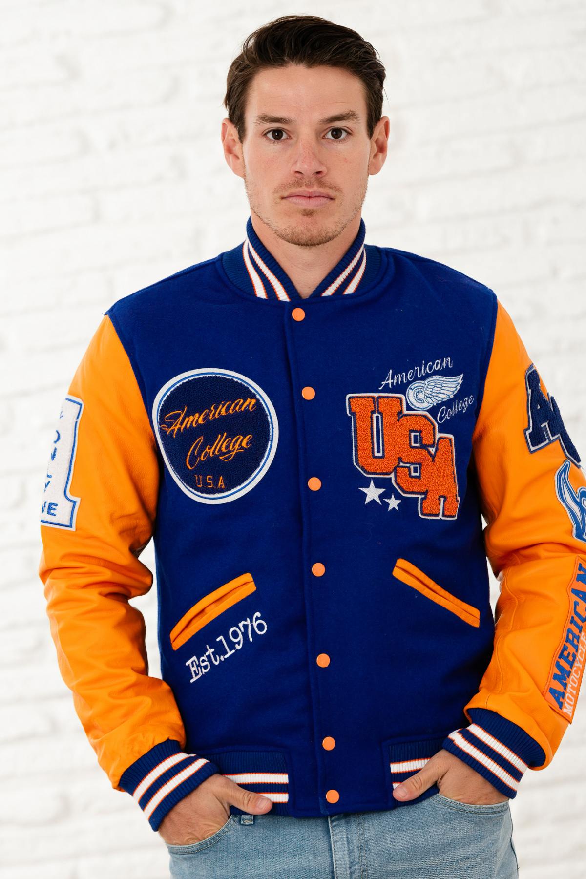 American style blue and orange varsity teddy - Image n°3