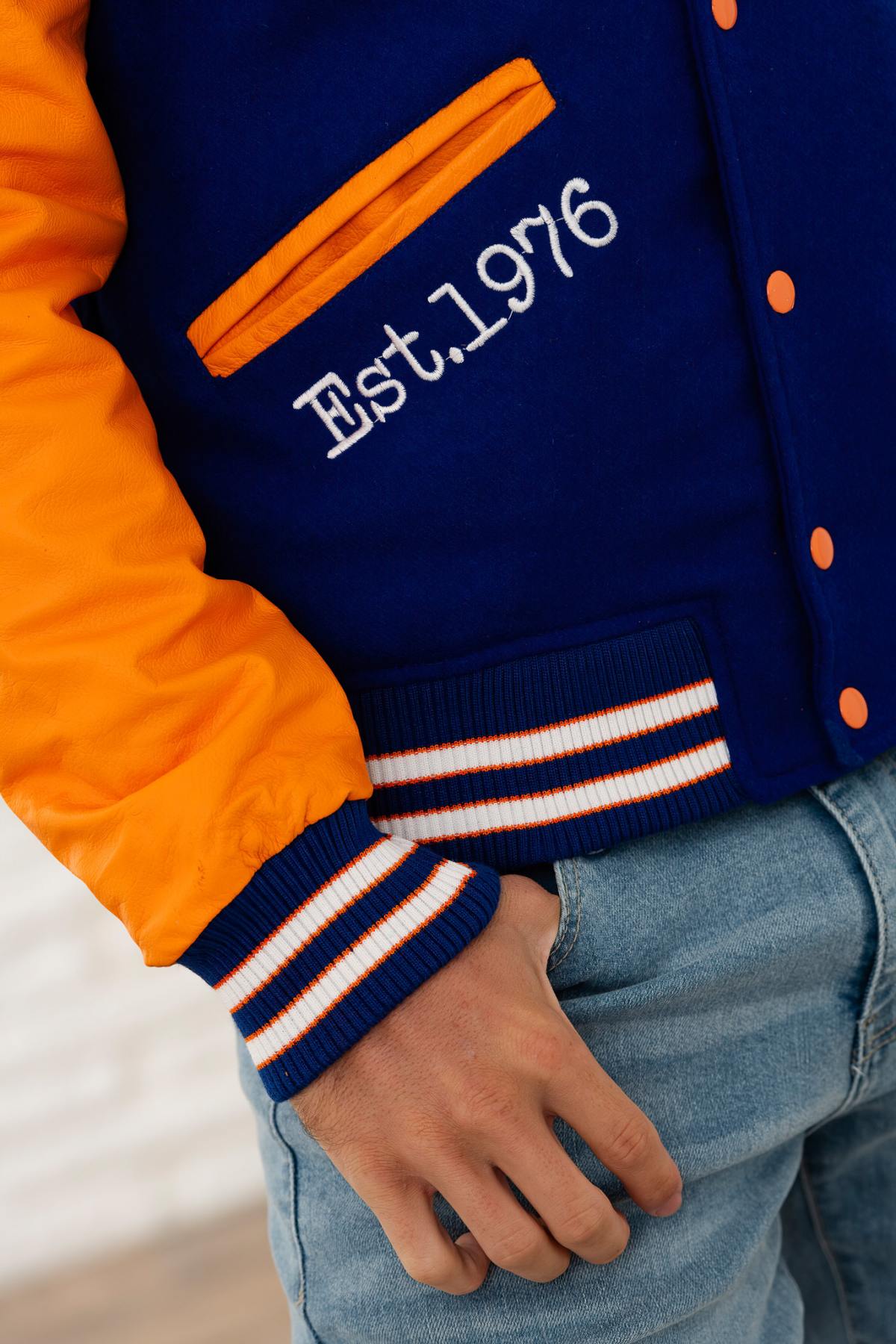 American style blue and orange varsity teddy - Image n°9