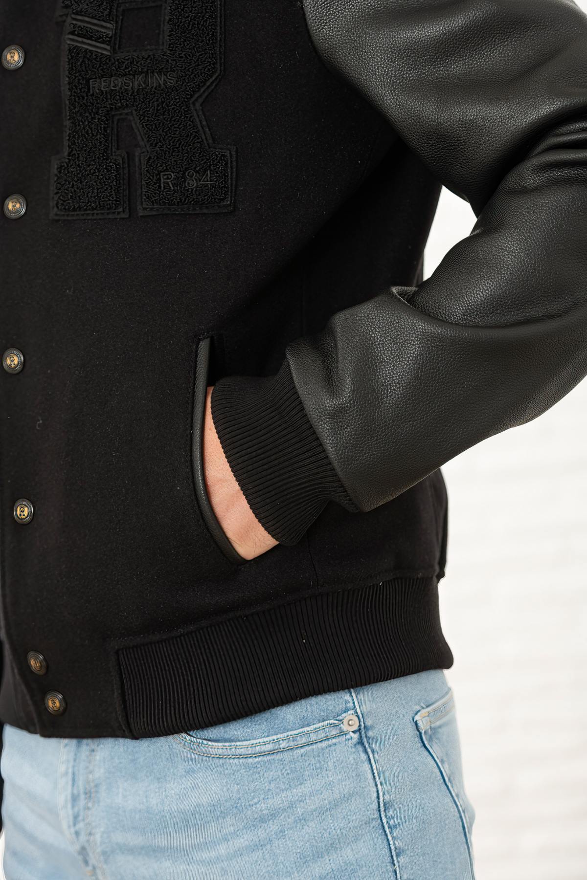 Black leather varsity teddy - Image n°6