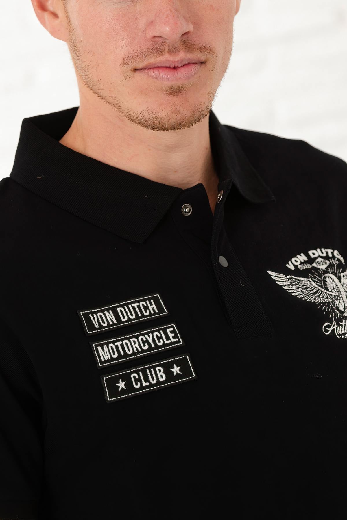 Black cotton polo shirt with white patches - Image n°4