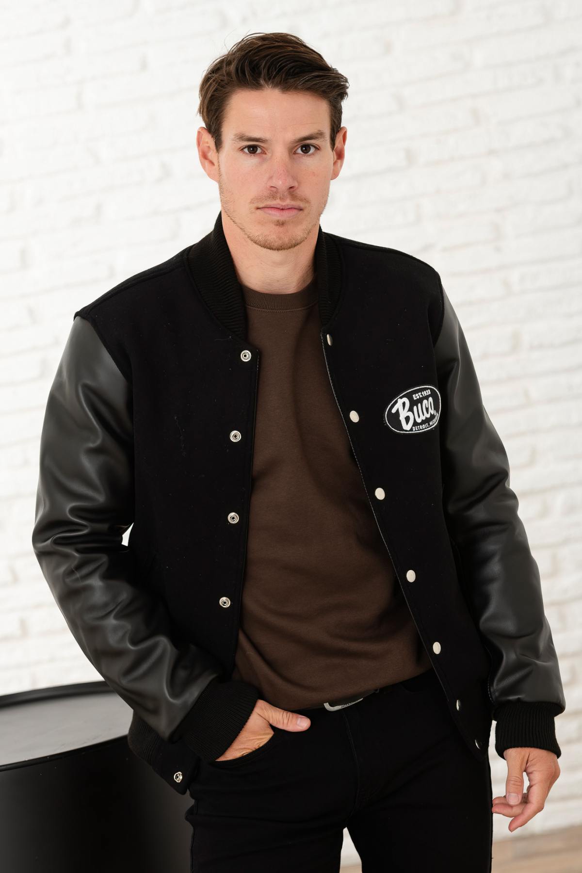 Black Teddy jacket with white logo - Image n°1