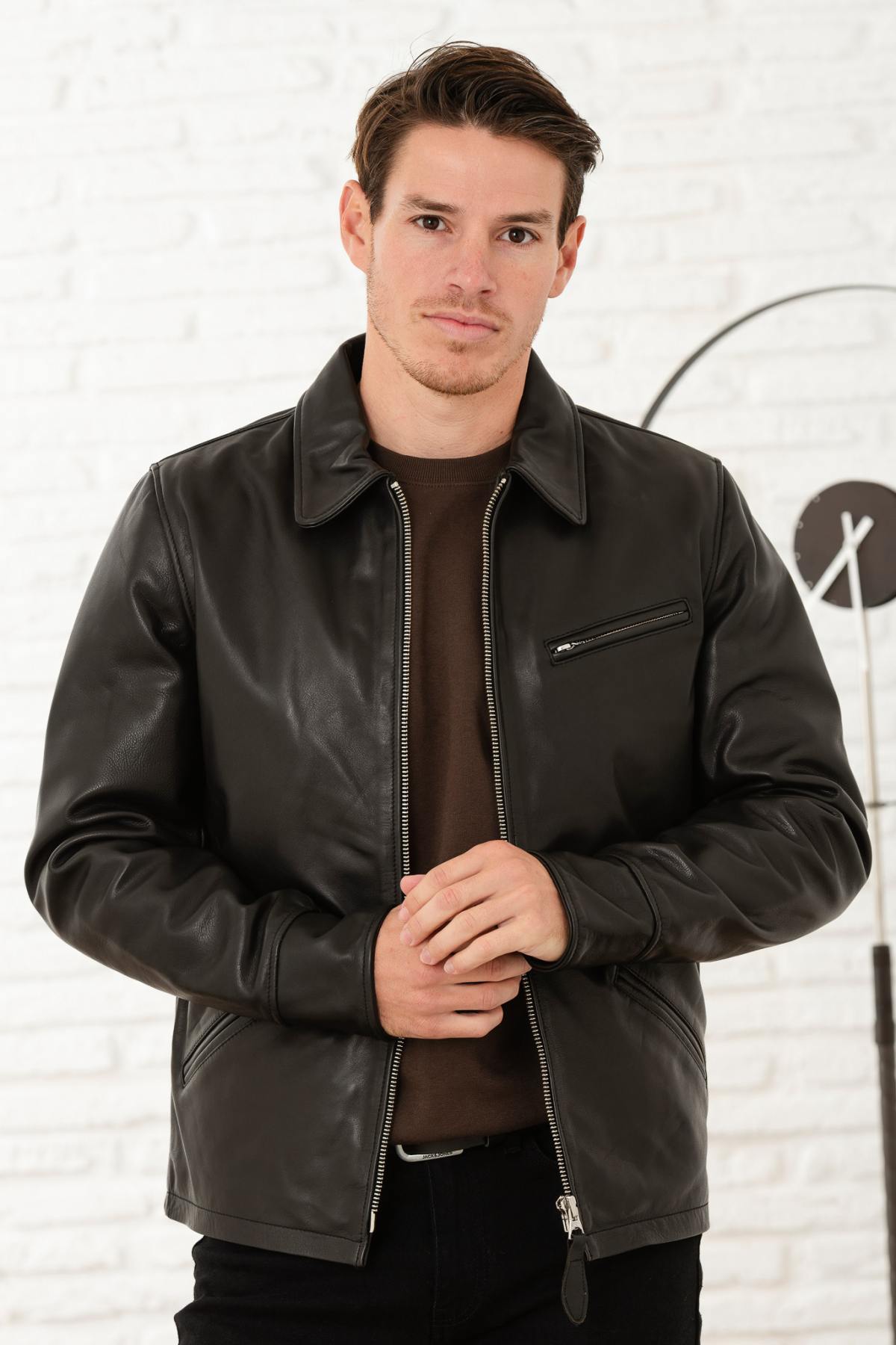 Black genuine leather jacket - Image n°1