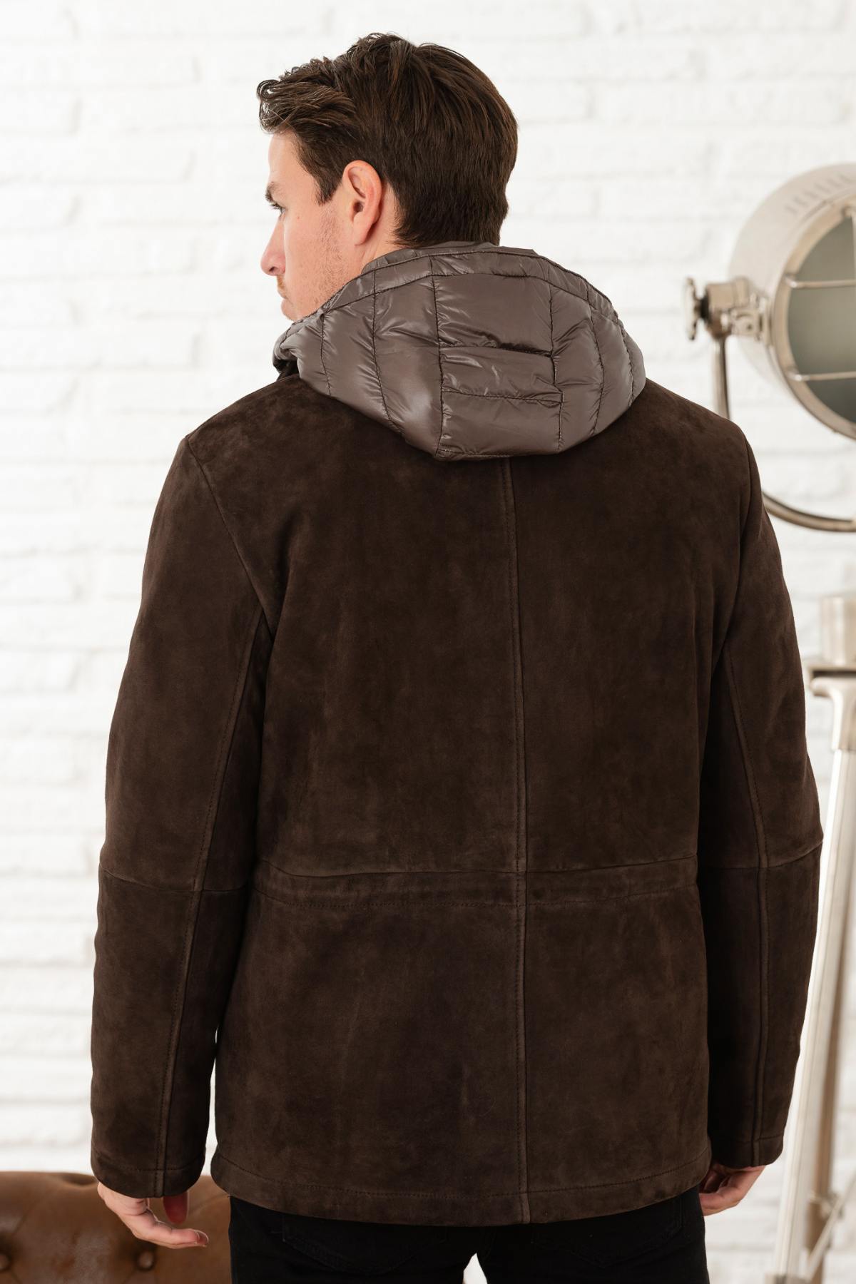 Mocha suede leather jacket with removable down jacket facing - Image n°3