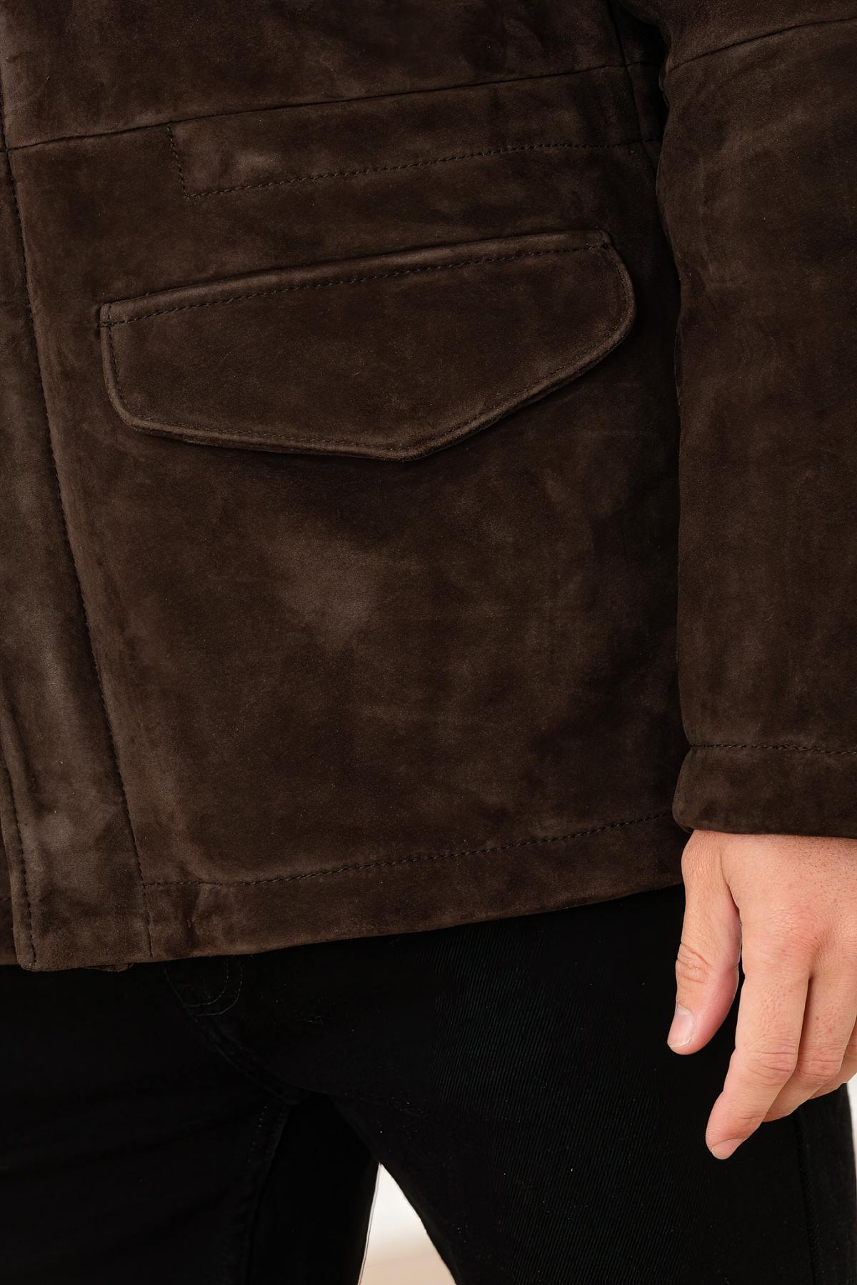 Mocha suede leather jacket with removable down jacket facing - Image n°5