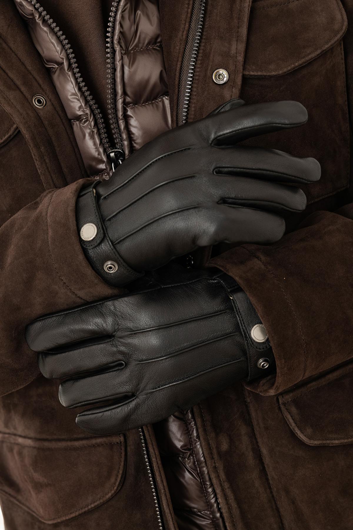 Black sheepskin gloves - Image n°1