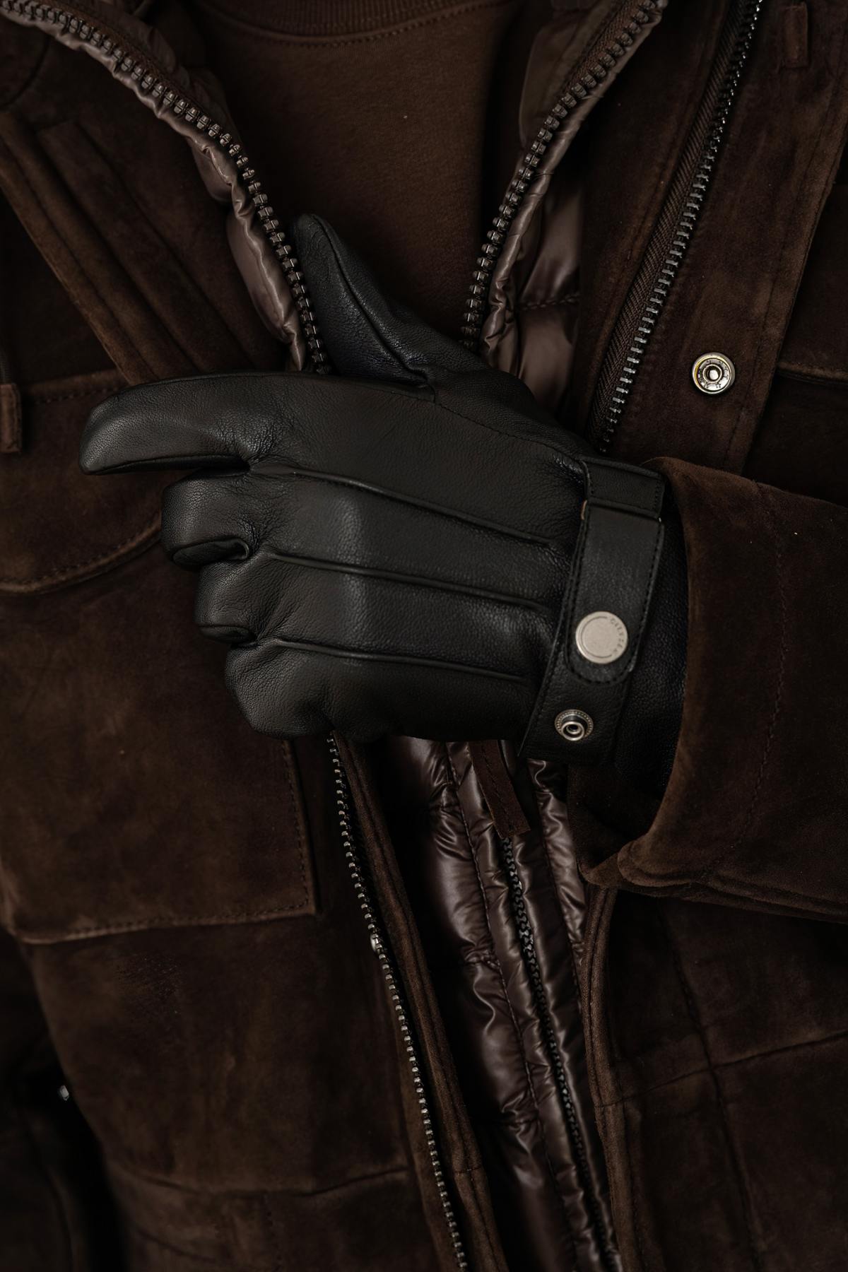 Black sheepskin gloves - Image n°3