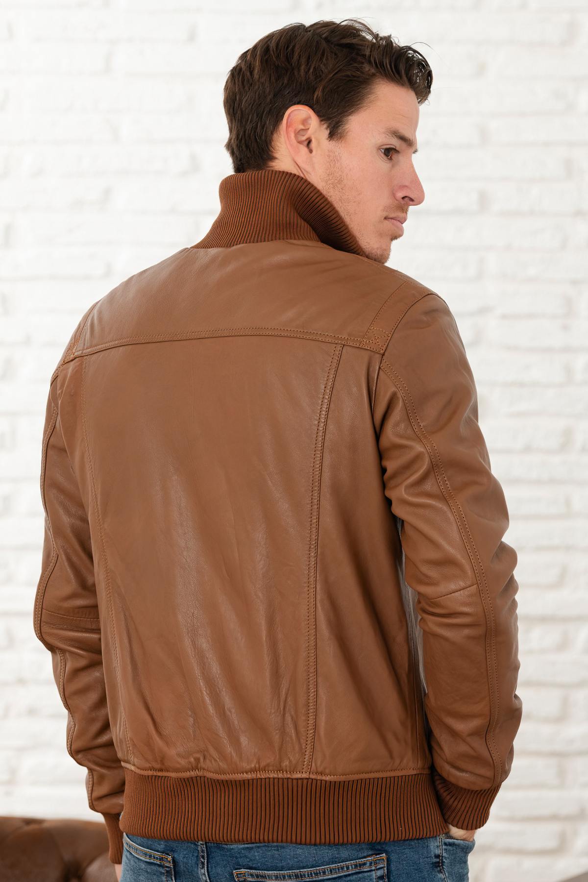 Cognac bomber leather jacket - Image n°2