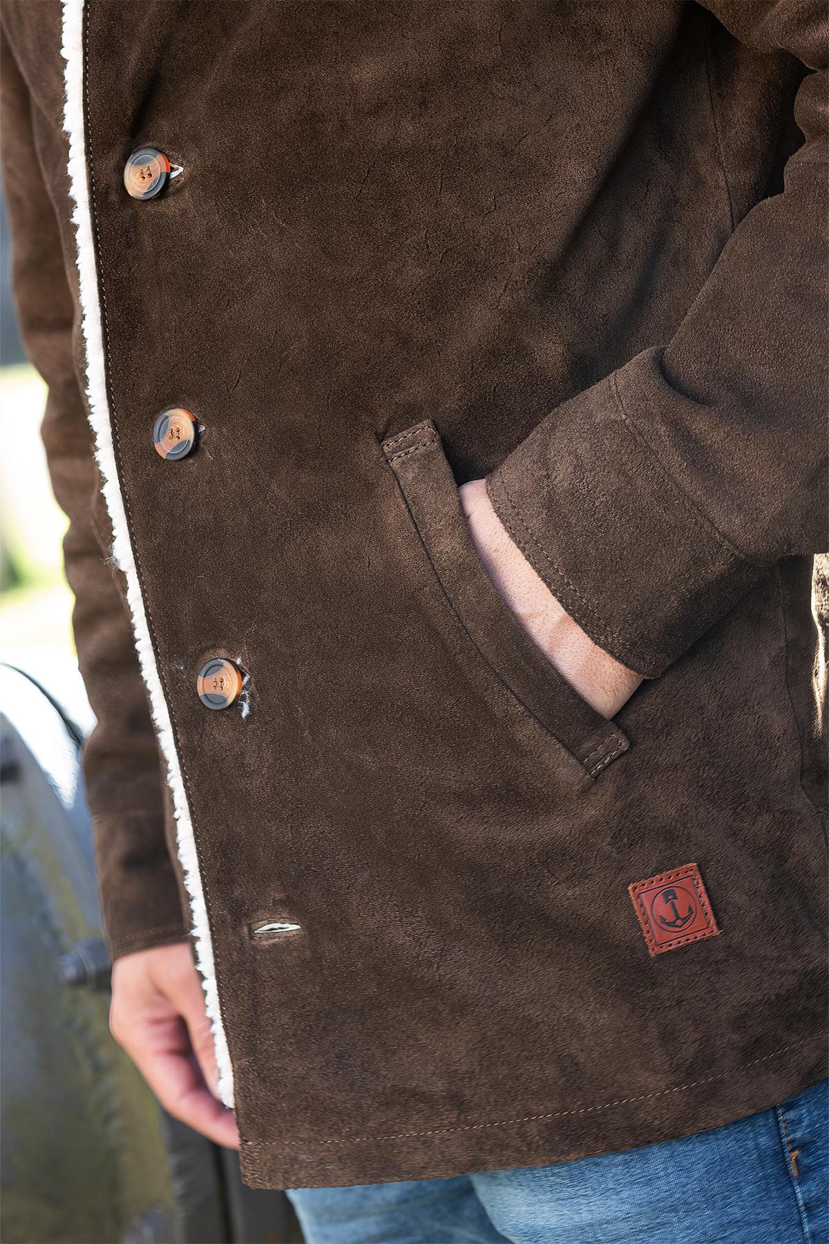 Mid-length suede leather jacket with Sherpa lining - Image n°5