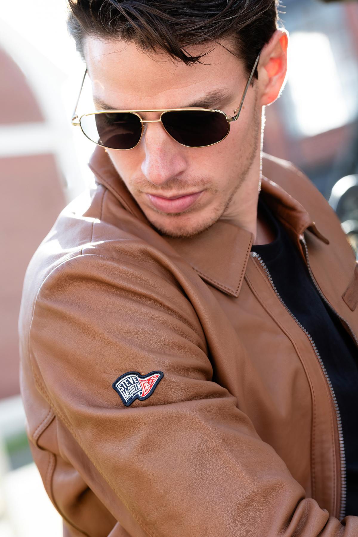 McQueen brown leather shirt collar jacket - Image n°2