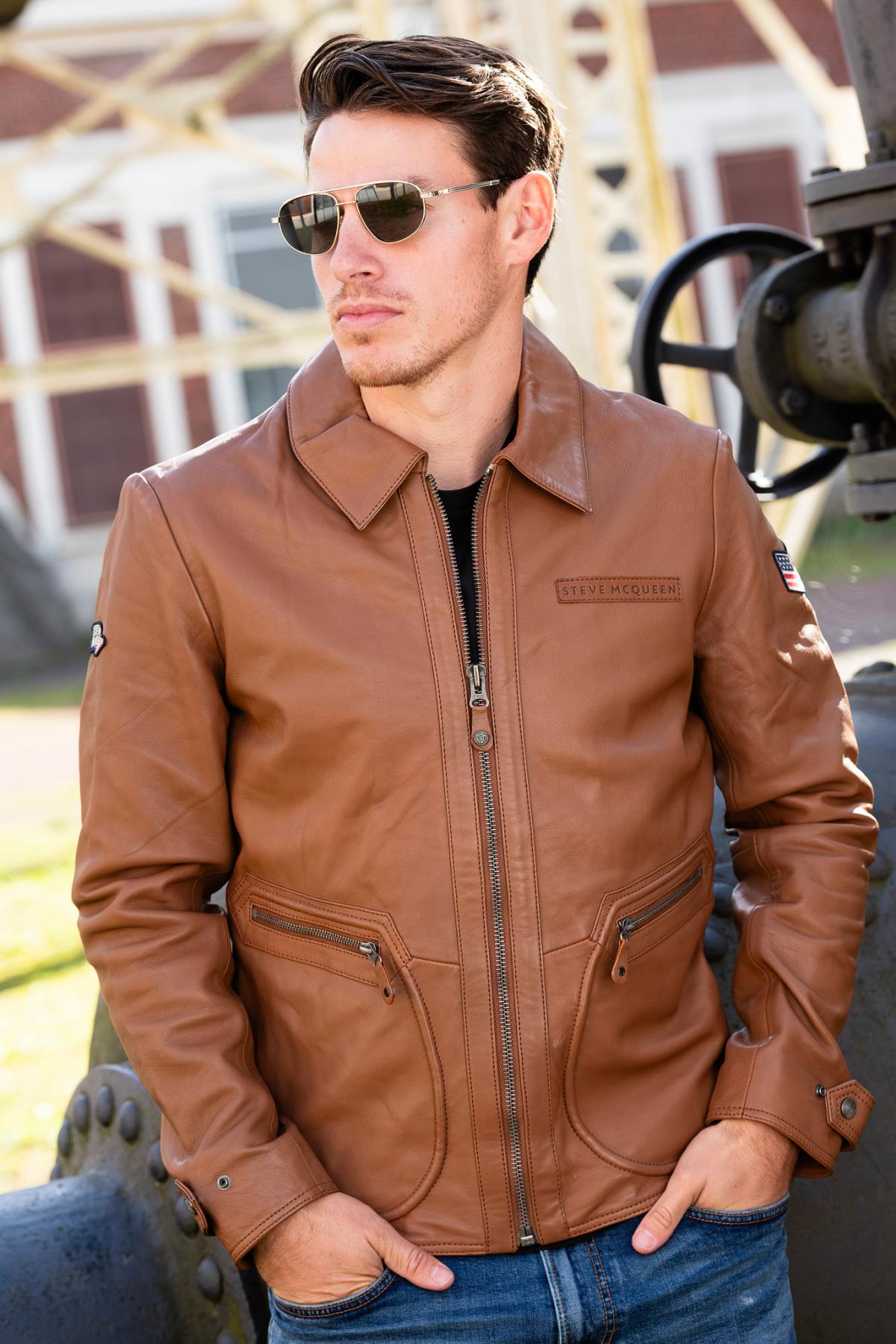 McQueen brown leather shirt collar jacket - Image n°3