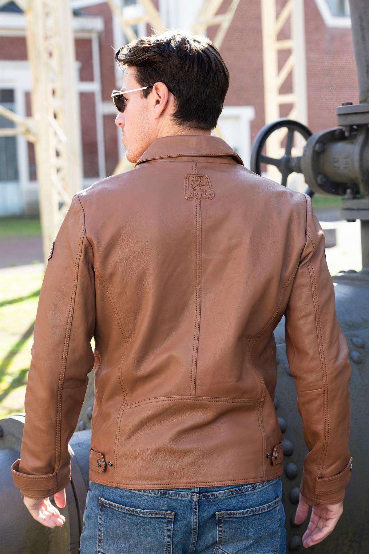 McQueen brown leather shirt collar jacket - Image n°4