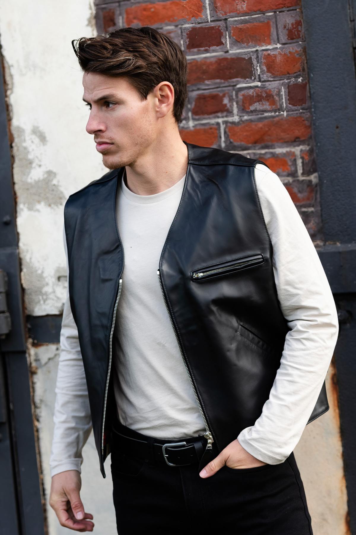 Black buffalo leather biker vest - Image n°4