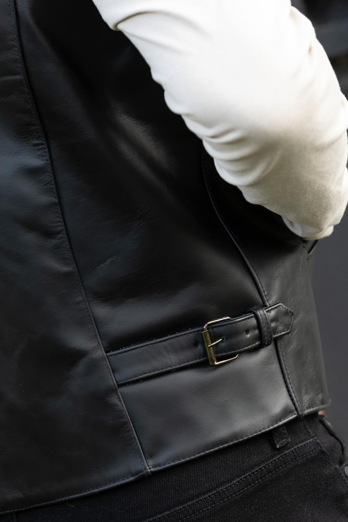 Black buffalo leather biker vest - Image n°6