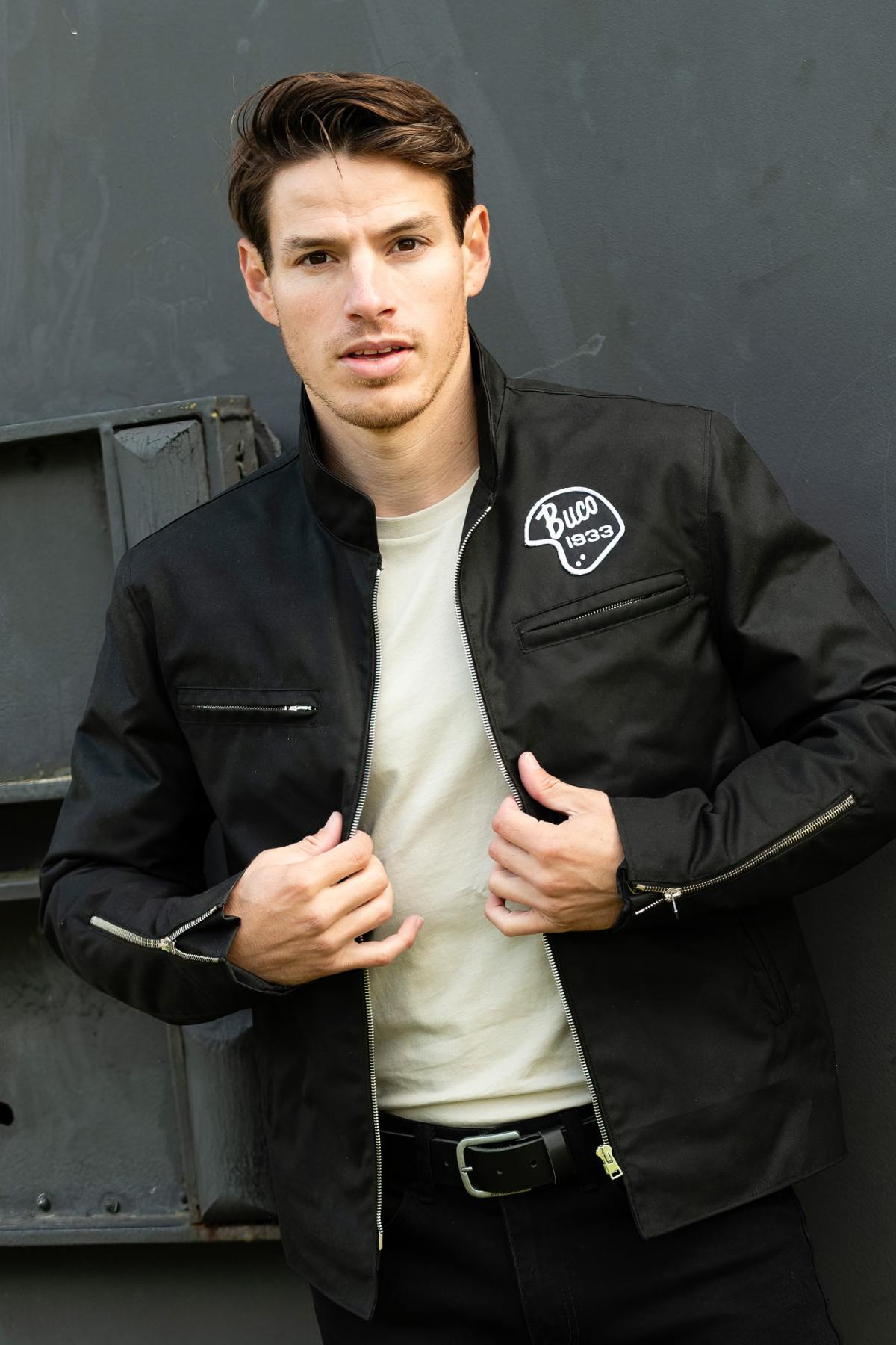 Textile biker jacket with Buco helmet logo - Image n°1