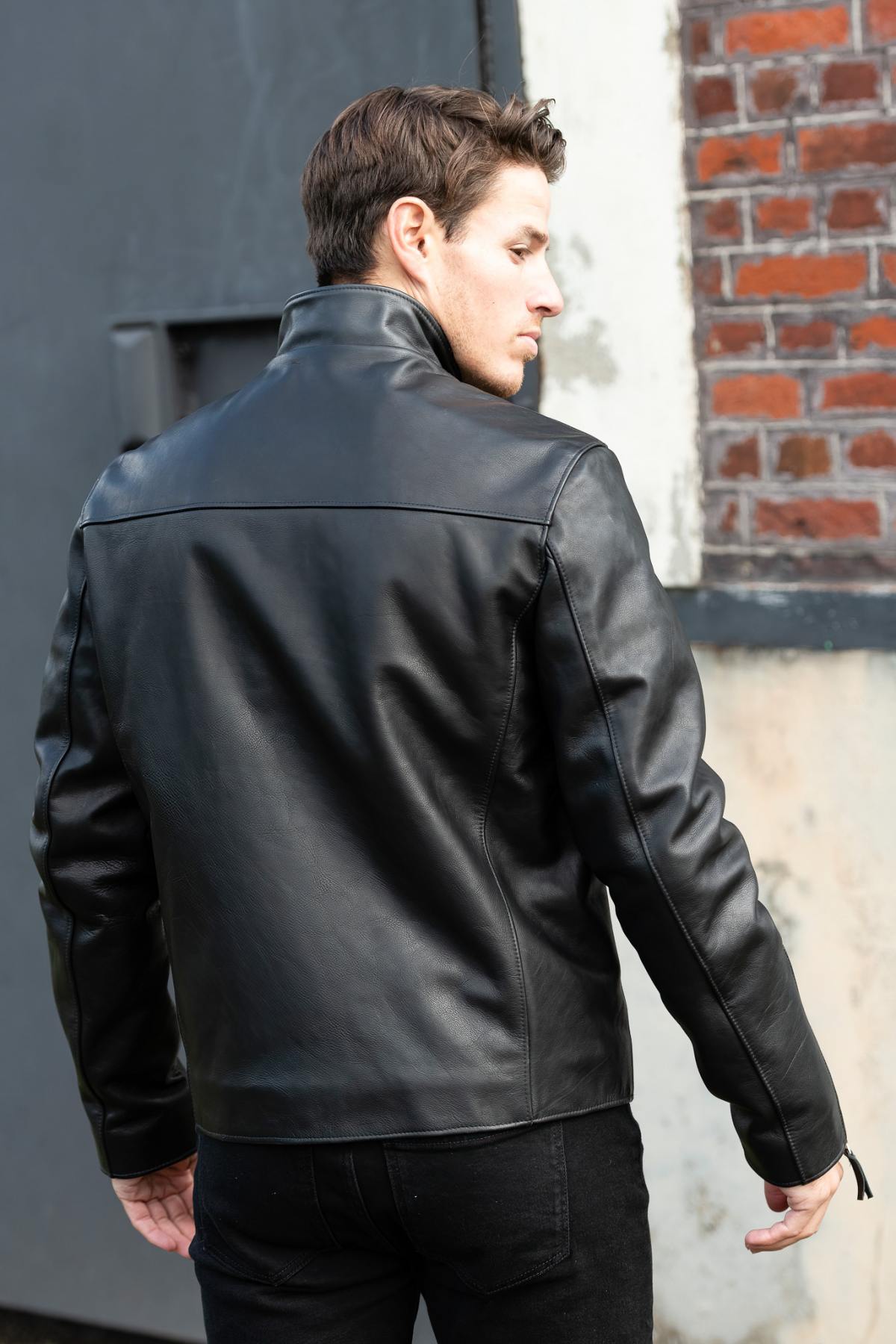 Leather jacket with biker collar, iconic model - Image n°3