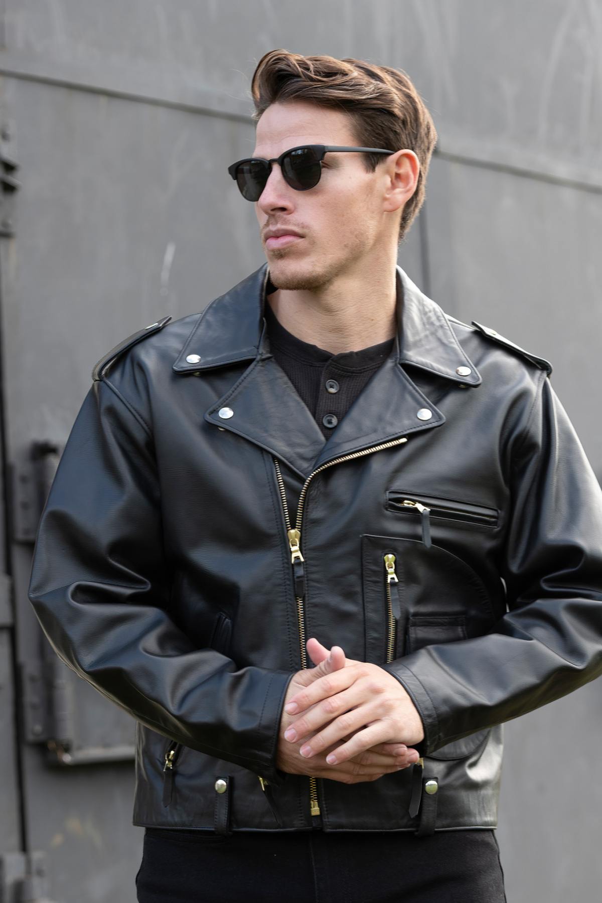 Biker Style Leather Jacket with D-Pocket - Image n°7