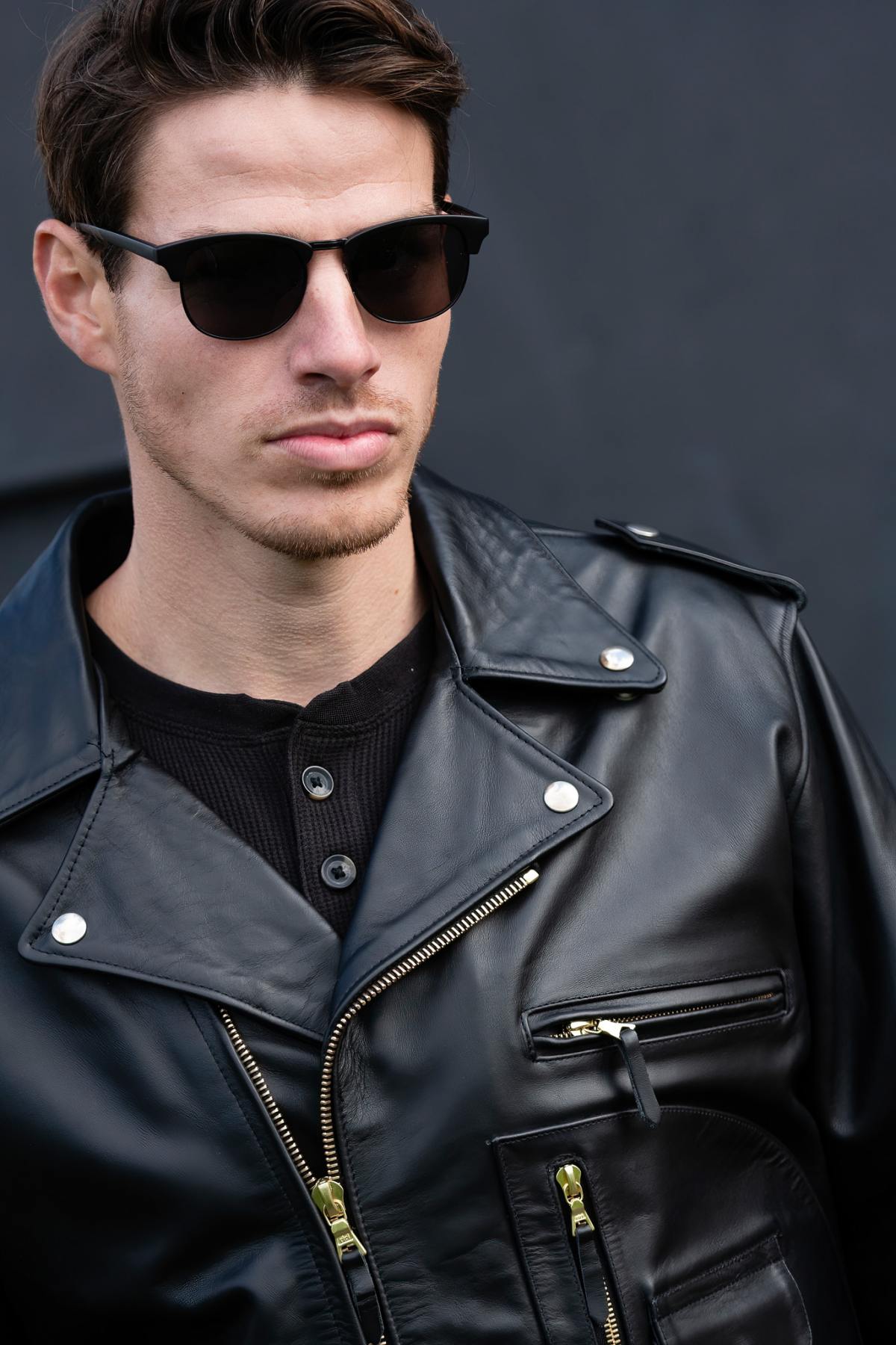 Biker Style Leather Jacket with D-Pocket - Image n°6