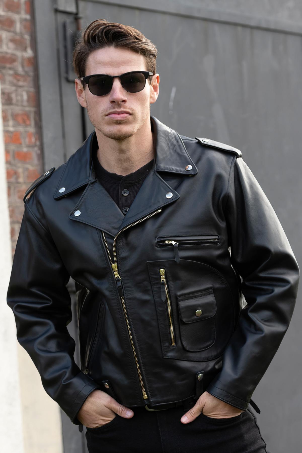 Perf style leather jacket with D-Pocket - Image n°1