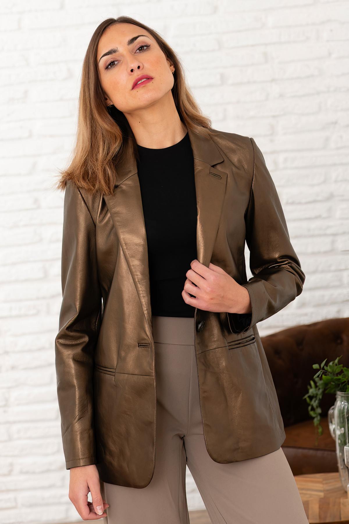 Metallic Gold Blazer Jacket - Image n°1