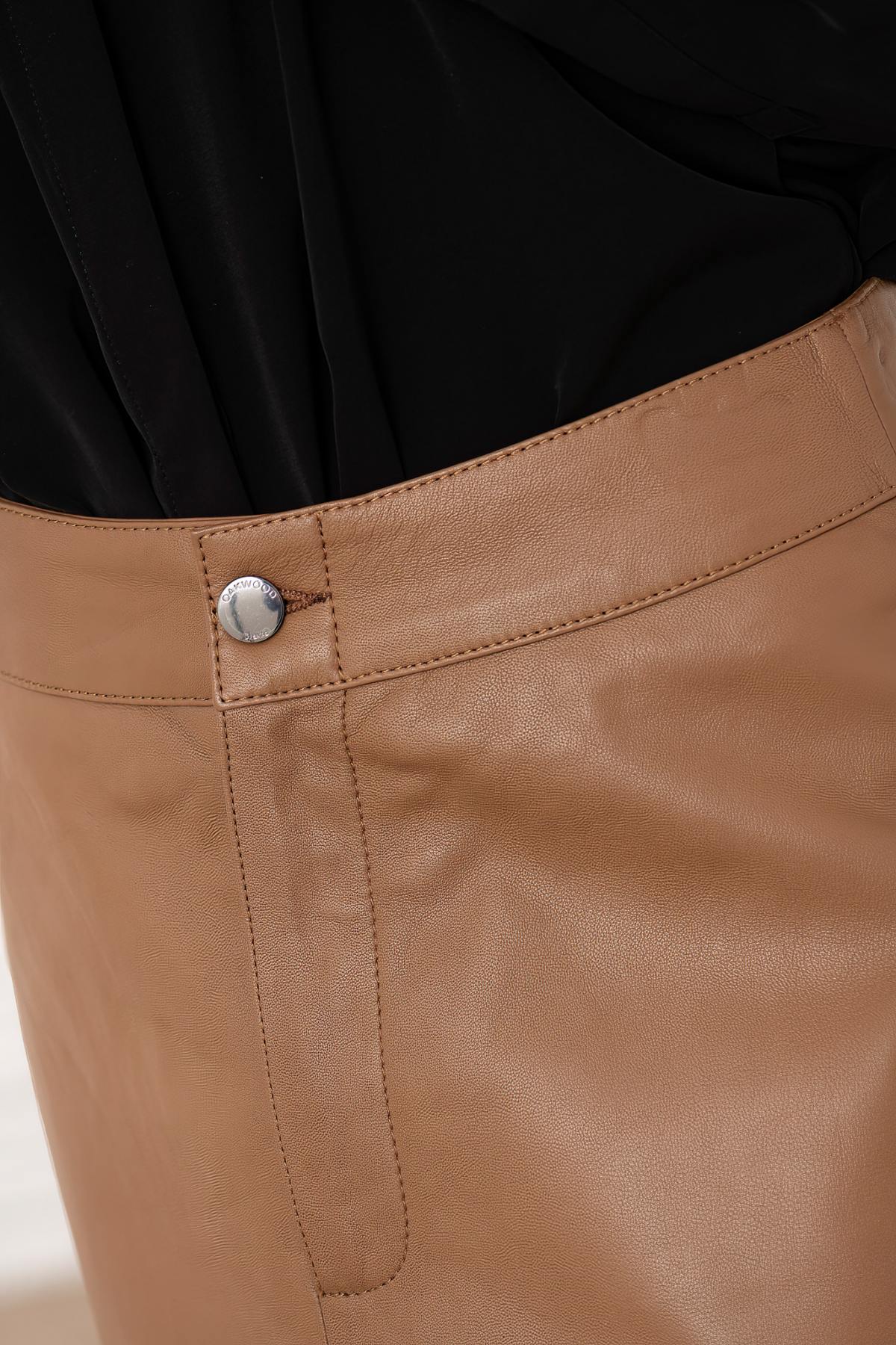 Long coffee-colored leather skirt - Image n°5