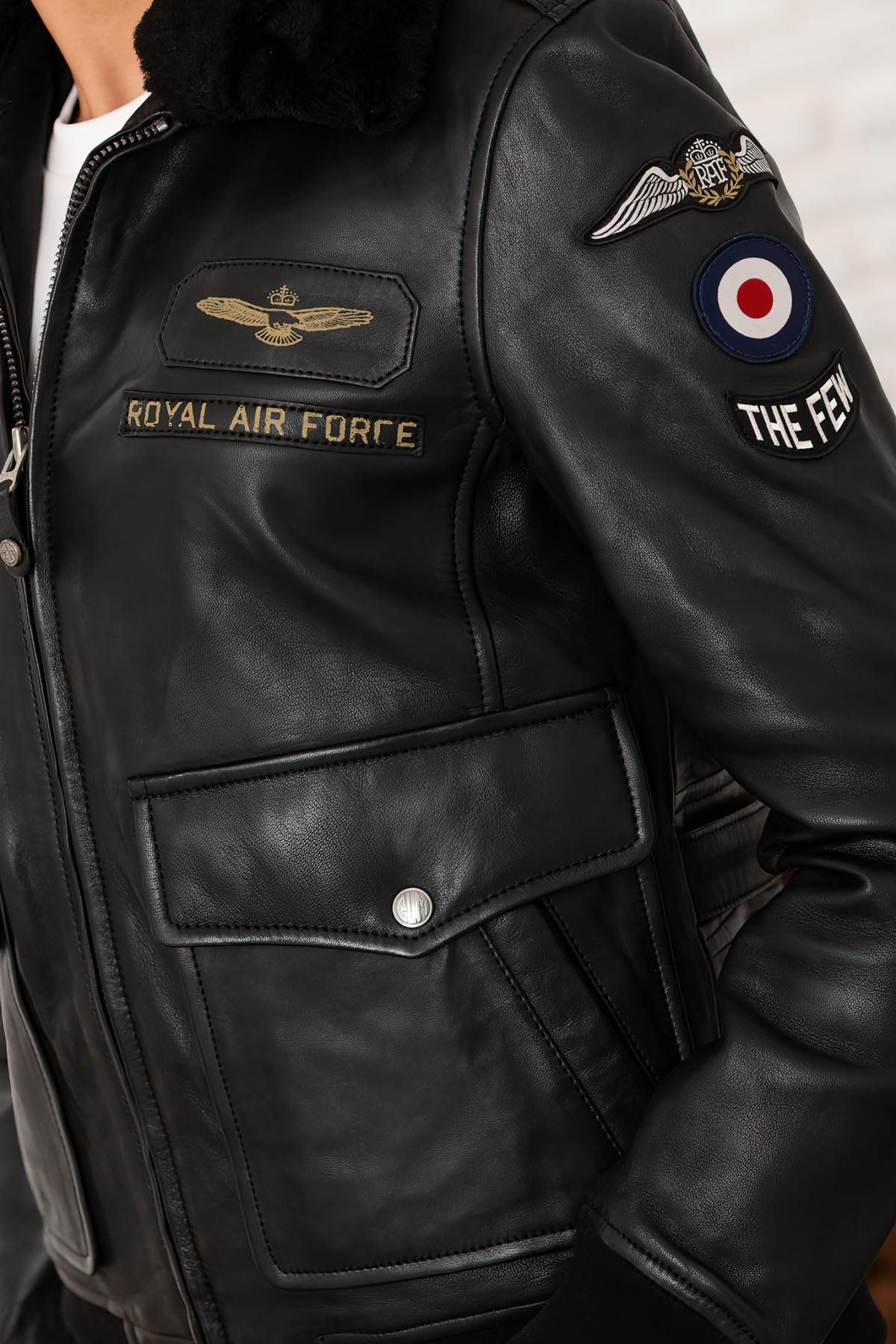 Women's RAF Black Leather Bomber Jacket - Image n°2