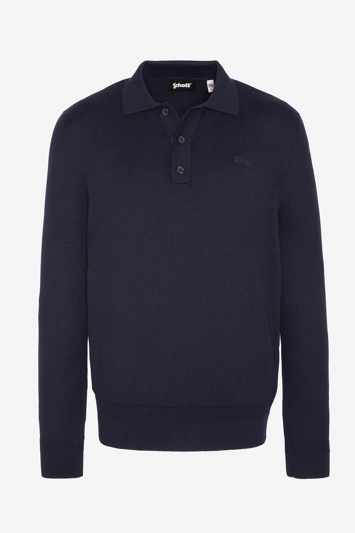 Navy blue cotton and wool polo neck sweater - Image n°3