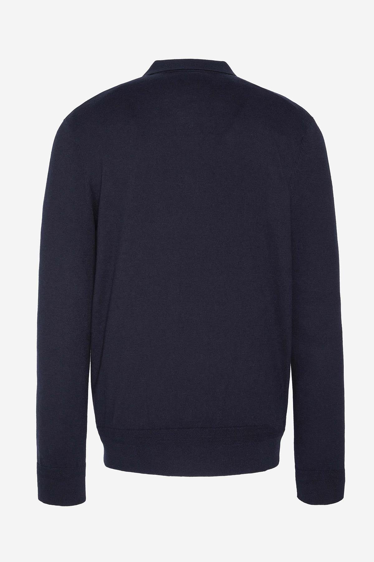 Navy blue cotton and wool polo neck sweater - Image n°4