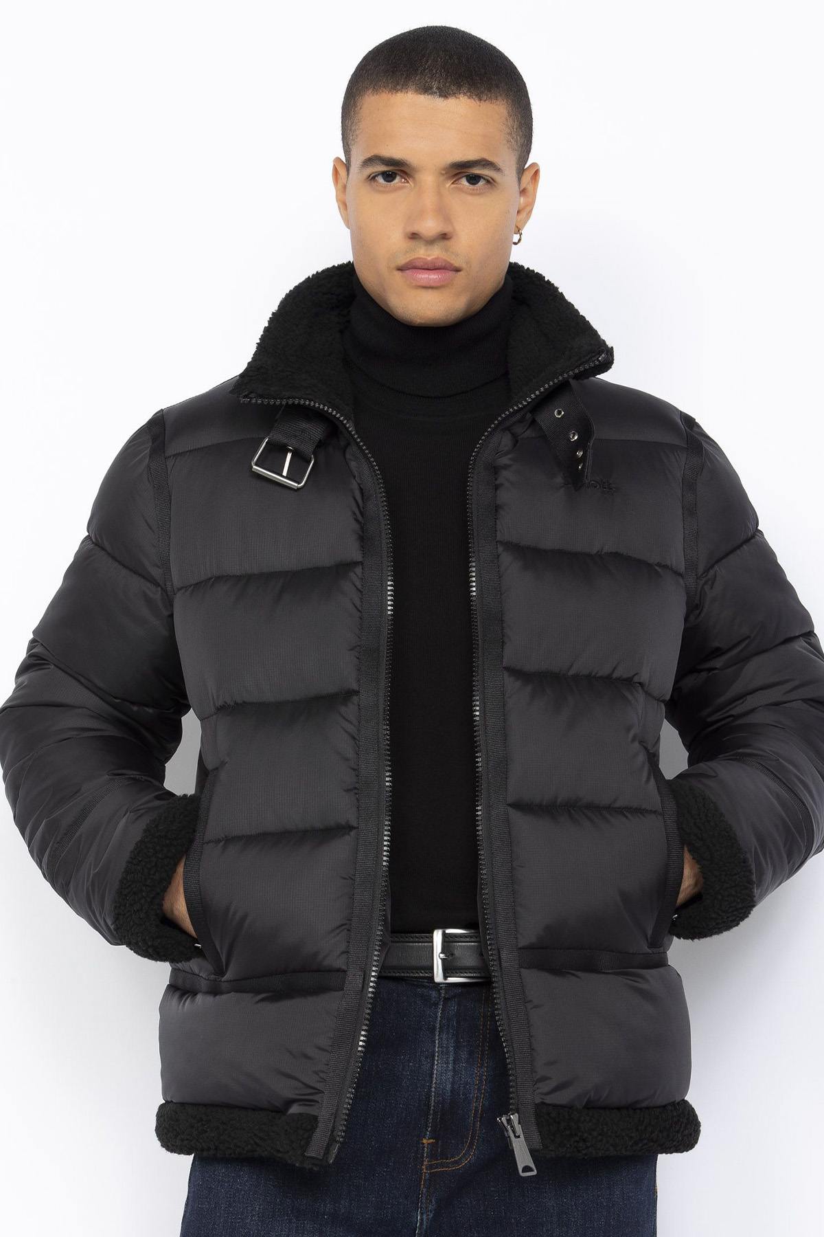 Black bomber-inspired down jacket - Image n°1