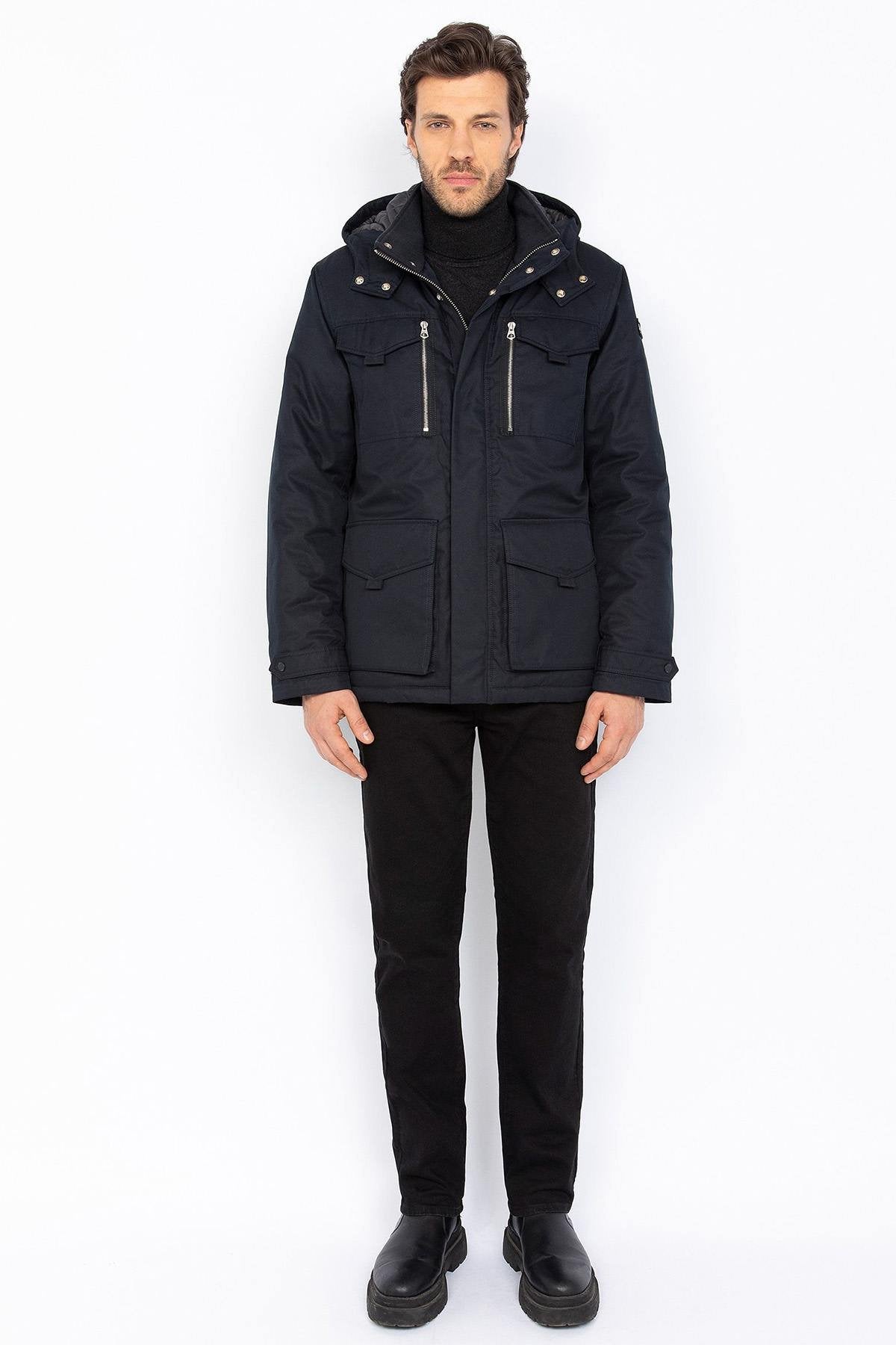 Navy Blue Hooded Combat Jacket - Image n°9