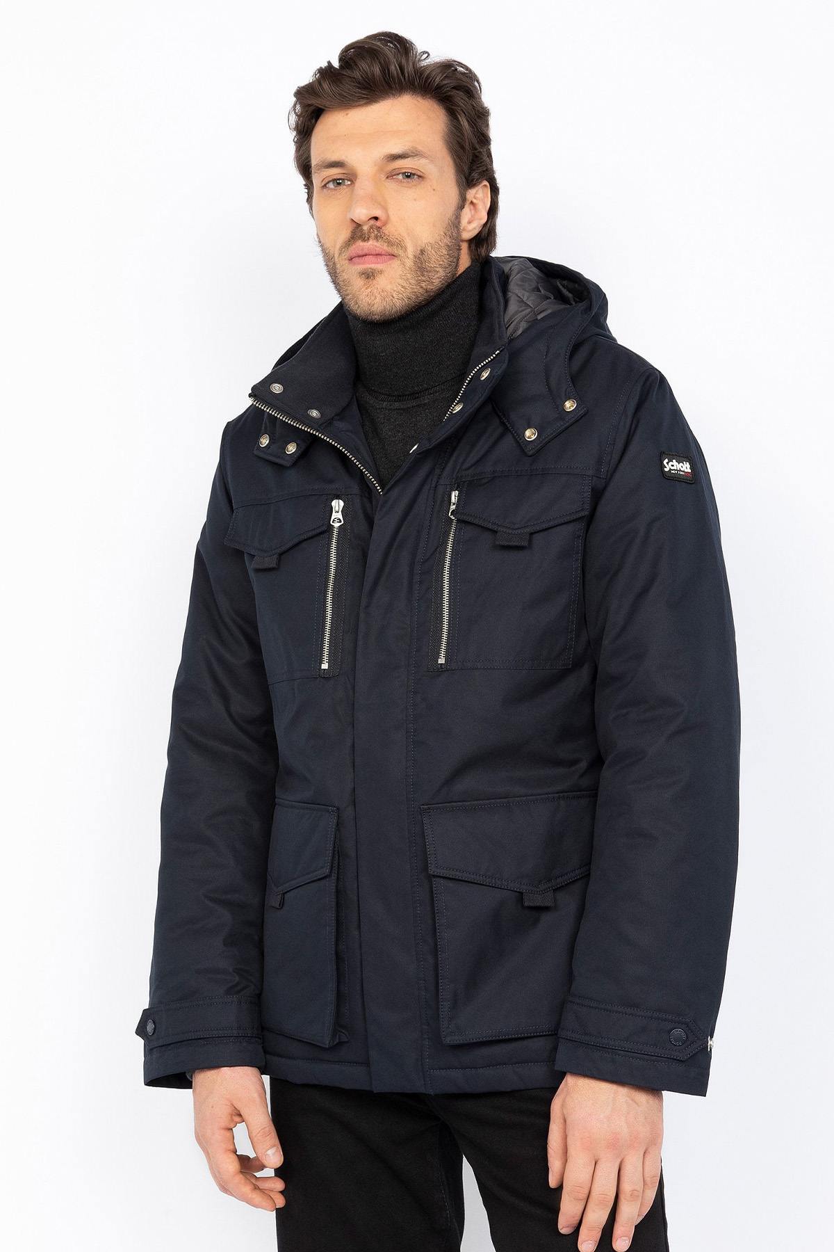 Navy Blue Hooded Combat Jacket - Image n°2