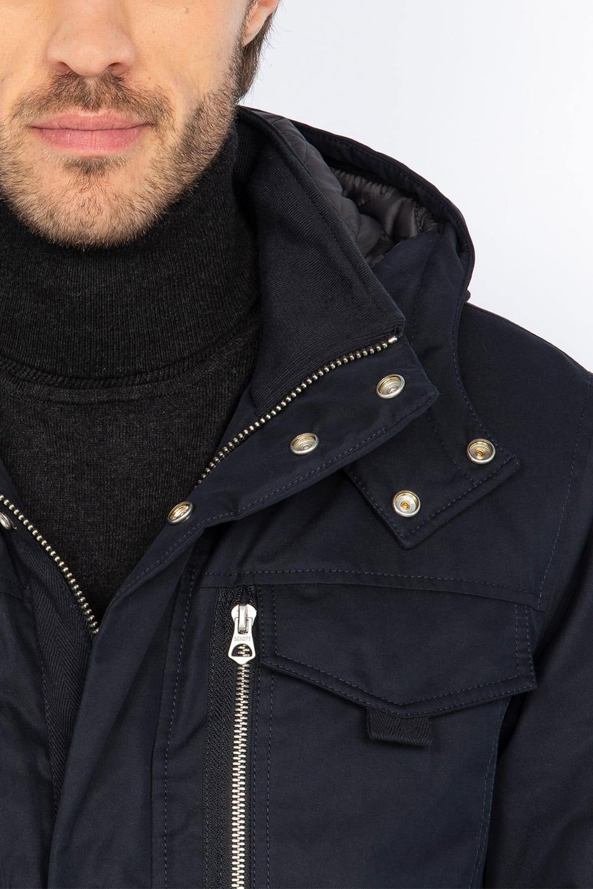 Navy Blue Hooded Combat Jacket - Image n°4