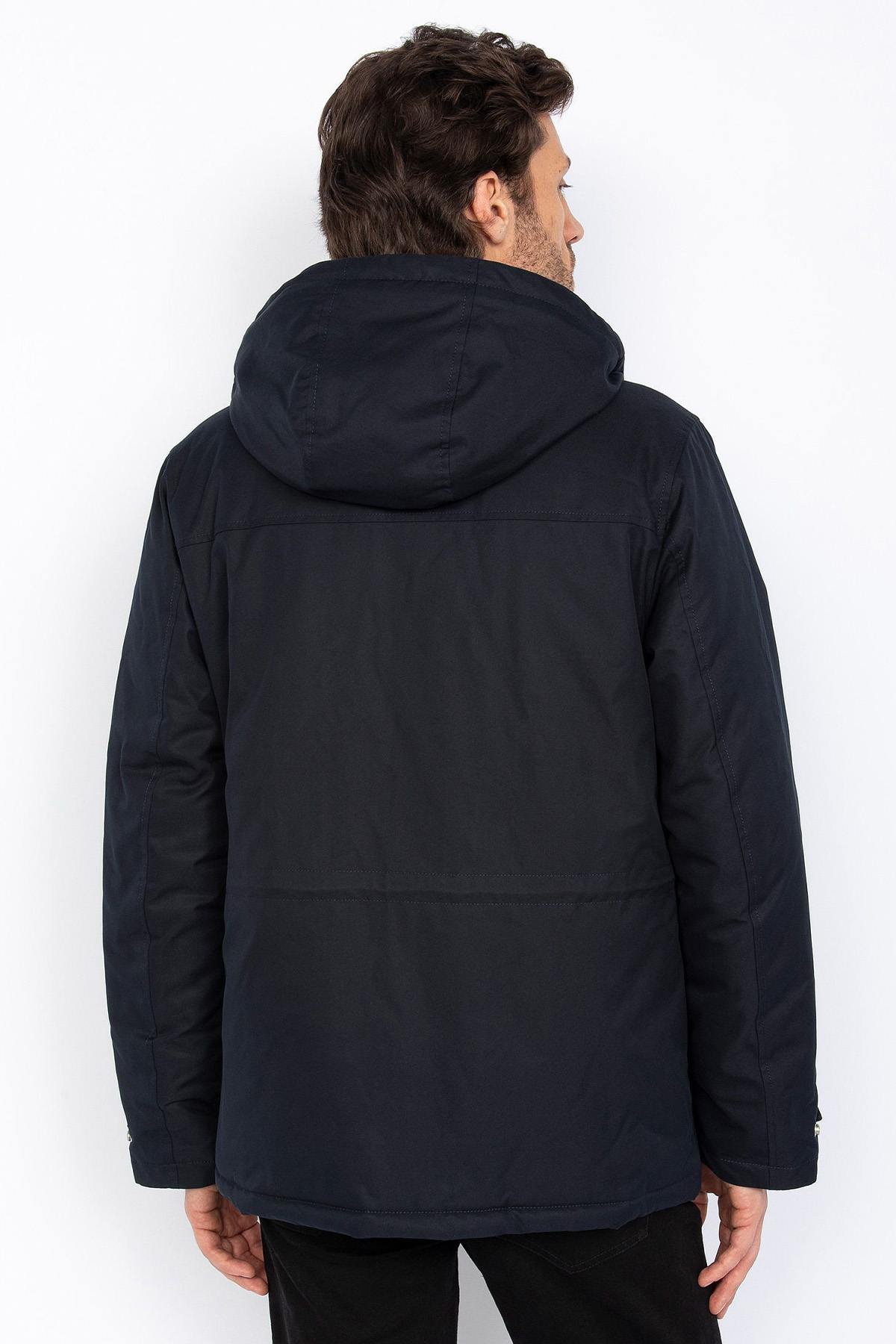 Navy Blue Hooded Combat Jacket - Image n°3