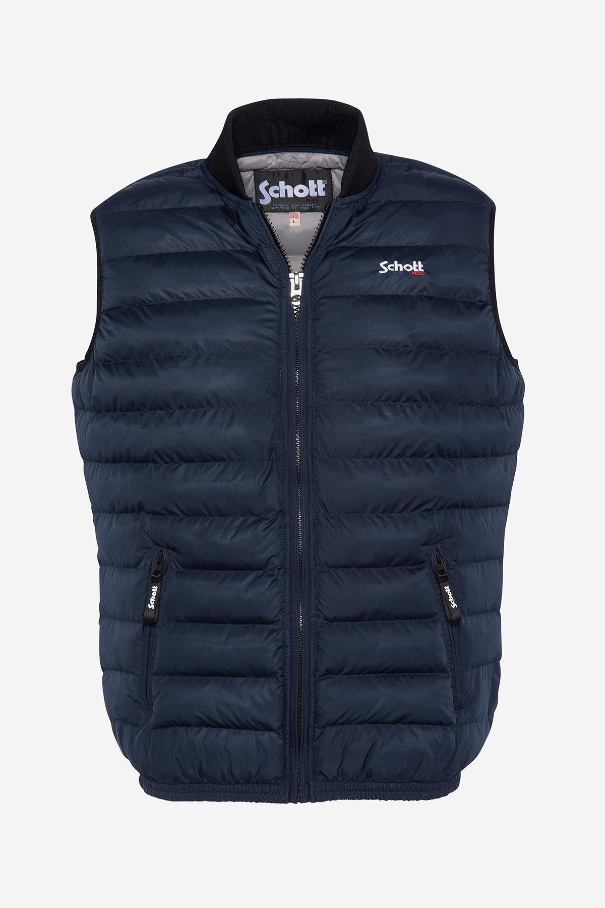 Navy blue lightweight sleeveless down jacket - Image n°1