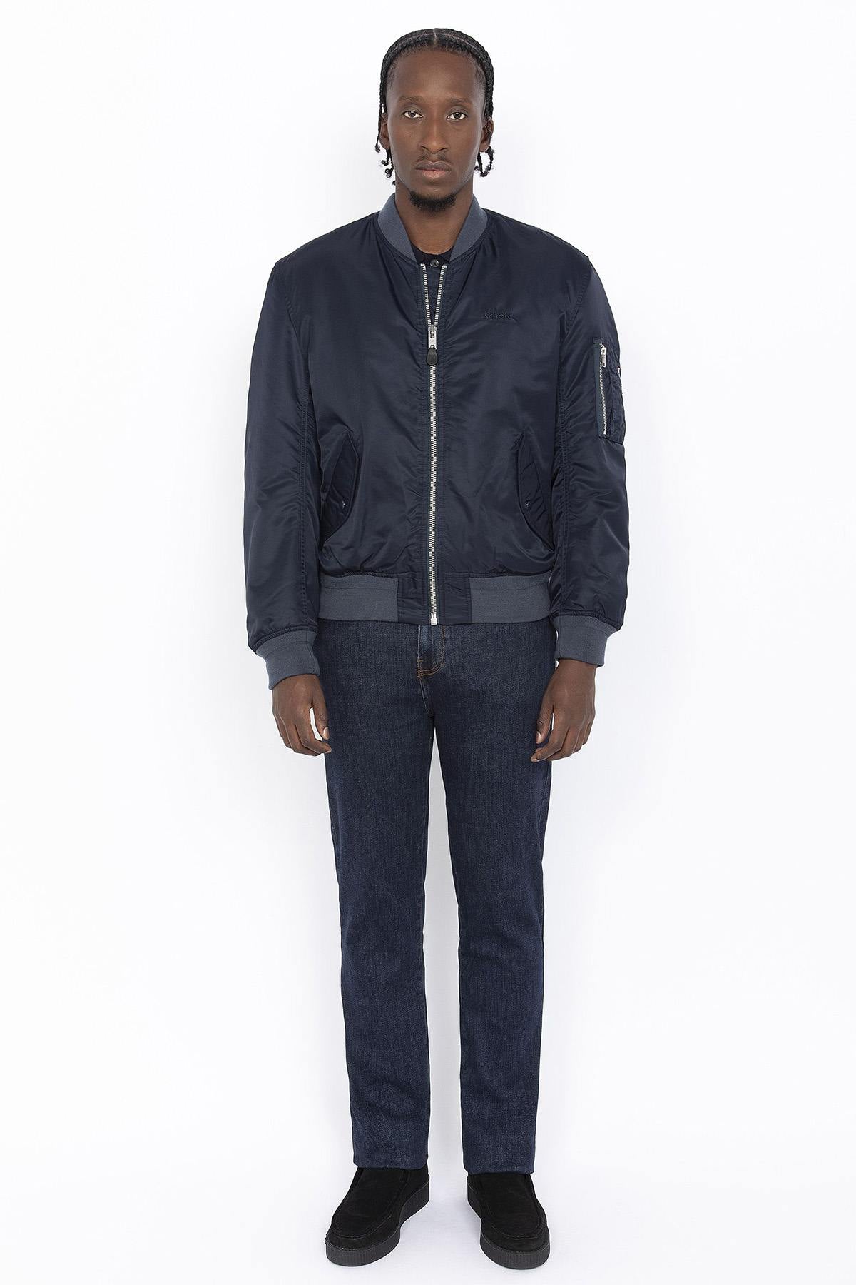 Dark Navy Recycled Nylon Washed MA-1 Bomber Jacket - Image n°9