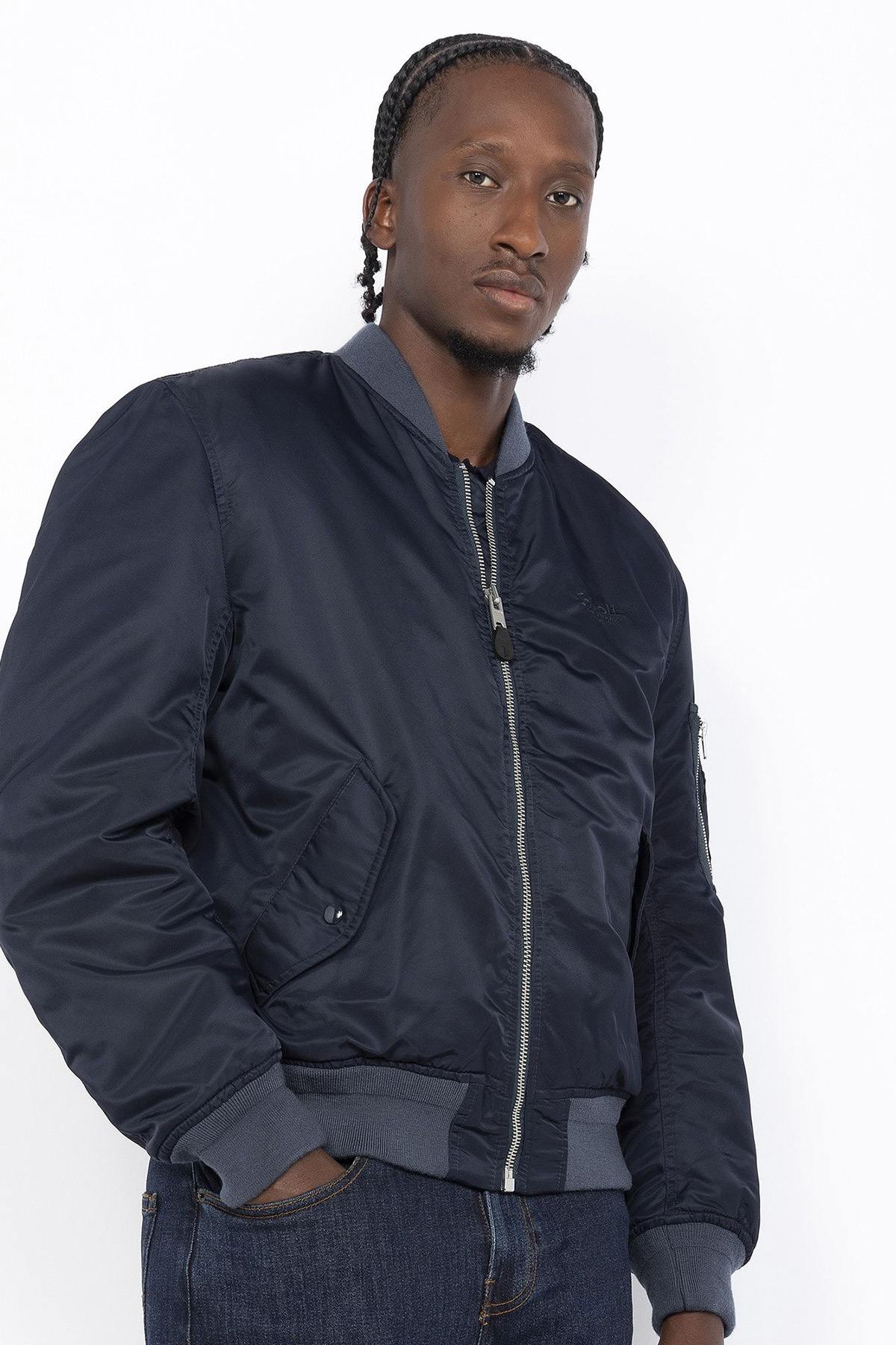 Dark Navy Recycled Nylon Washed MA-1 Bomber Jacket - Image n°1