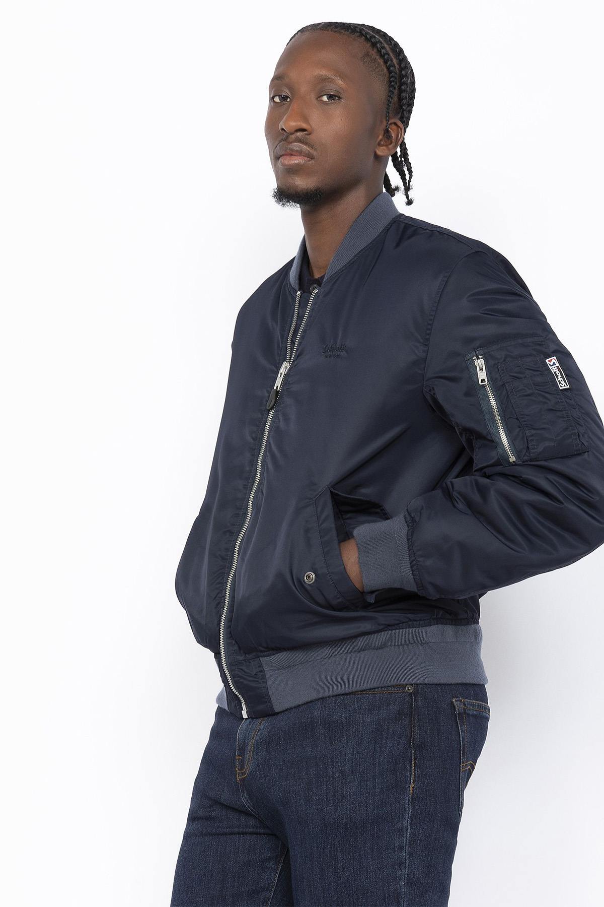 Dark Navy Recycled Nylon Washed MA-1 Bomber Jacket - Image n°2