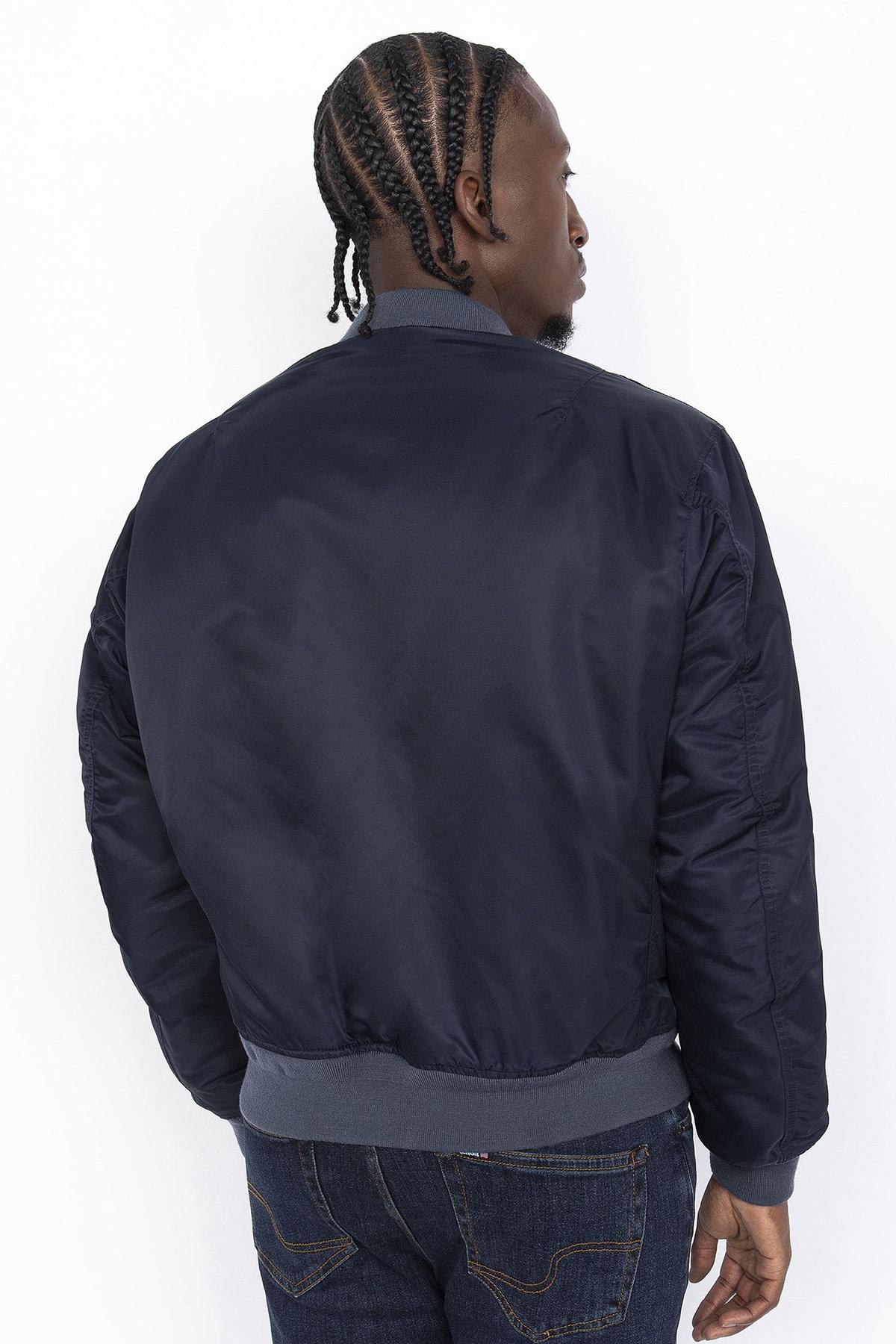 Dark Navy Recycled Nylon Washed MA-1 Bomber Jacket - Image n°3