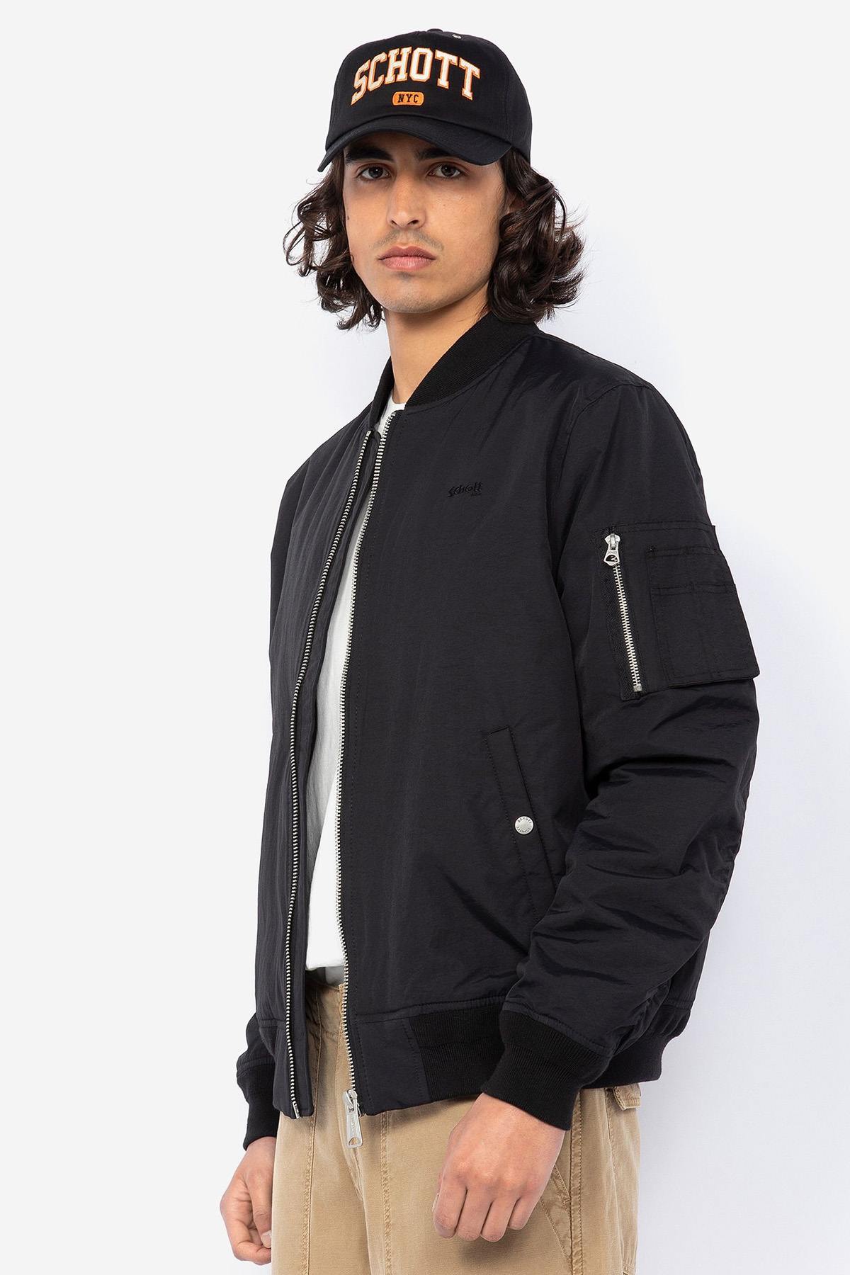 Black nylon bomber jacket Schott NYC - Image n°1