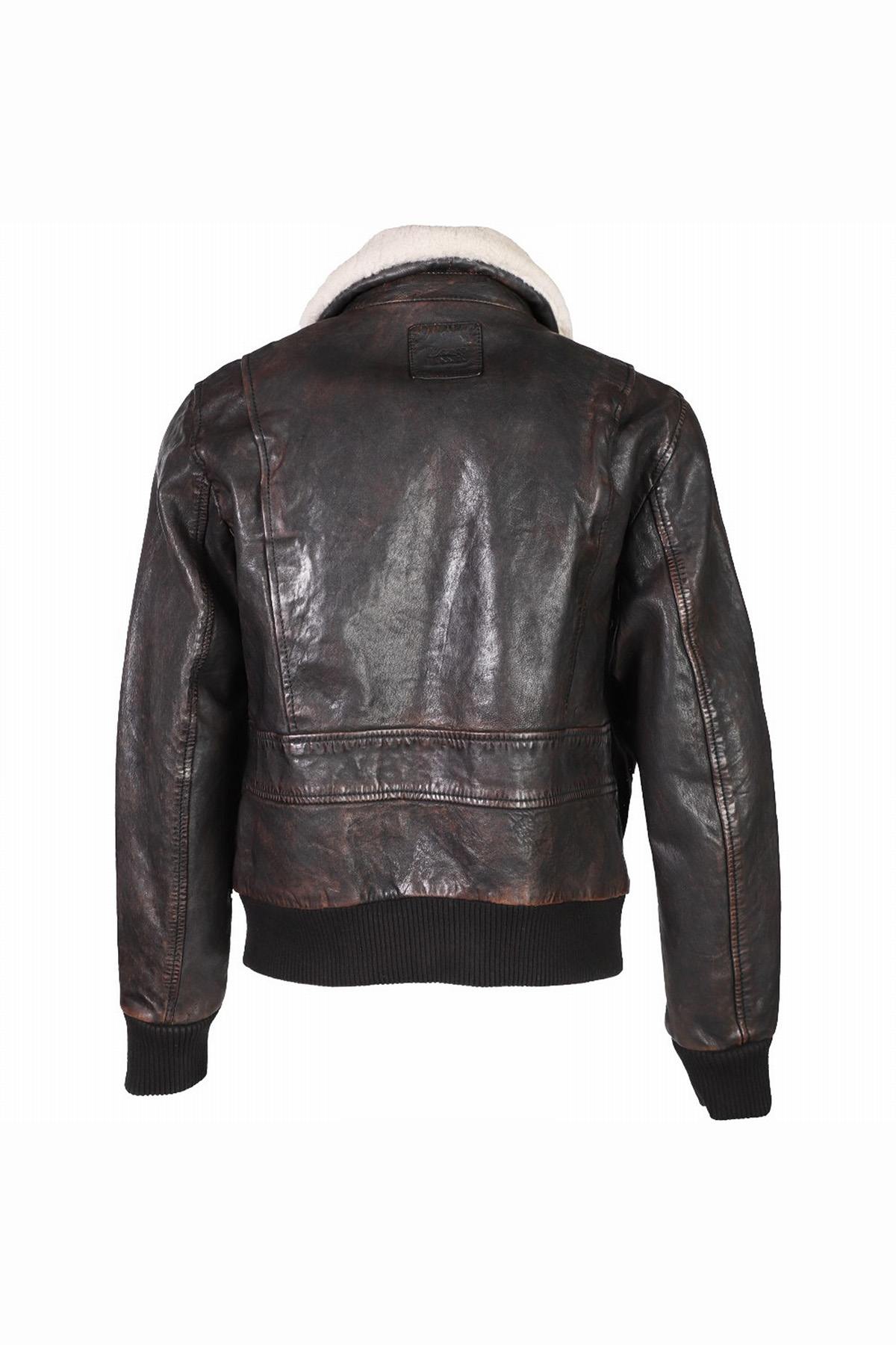 Black distressed leather bomber jacket - Image n°2