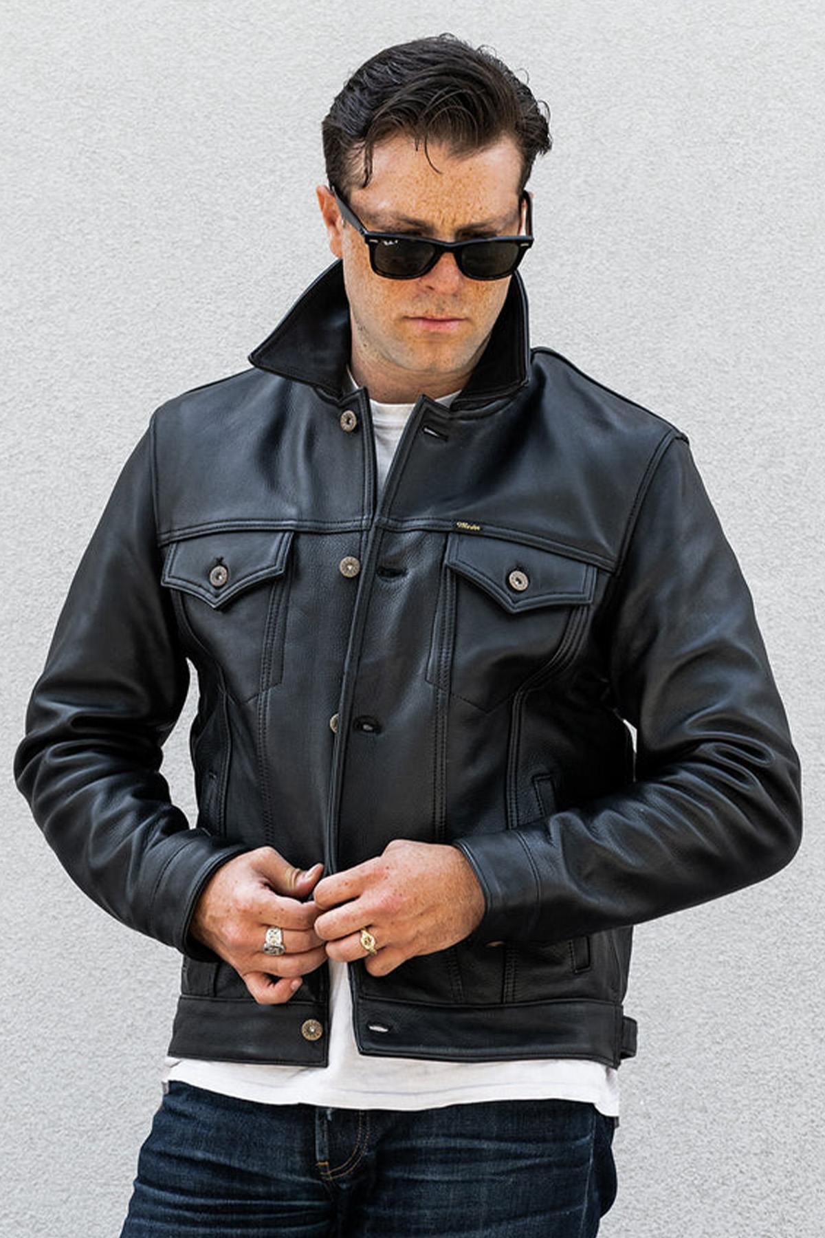 Cowhide leather jacket with shirt collar - Image n°10