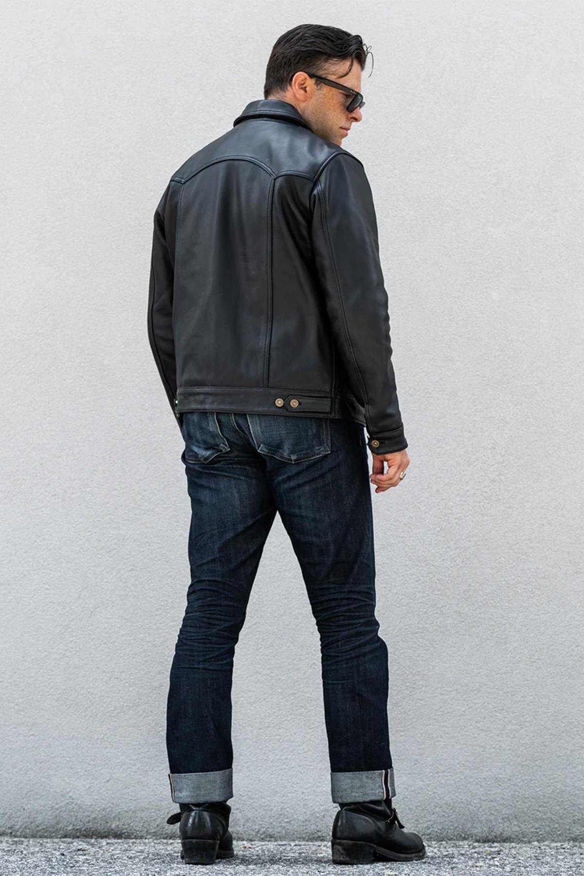 Cowhide leather jacket with shirt collar - Image n°3