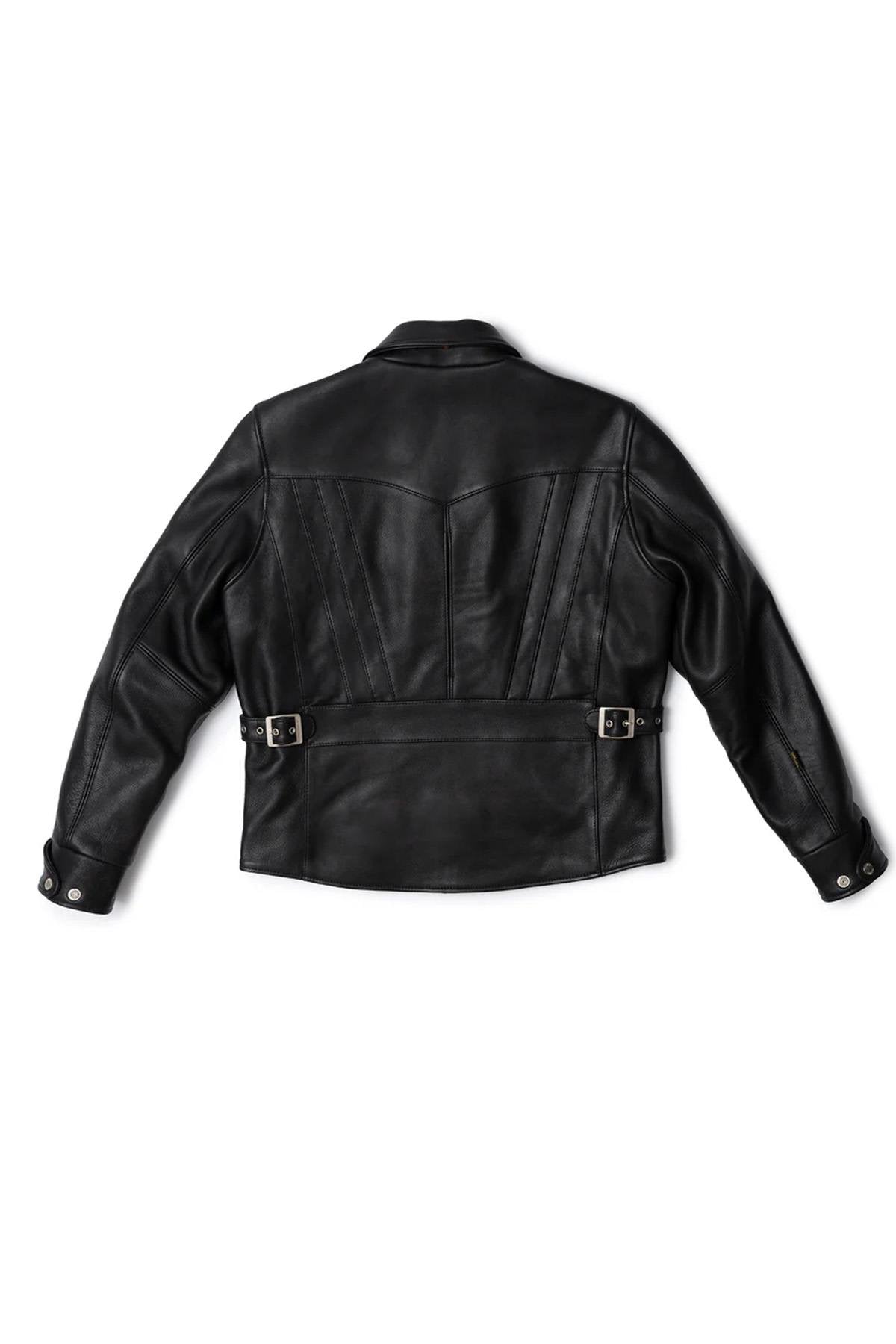 Black thick leather jacket with shirt collar - Image n°8