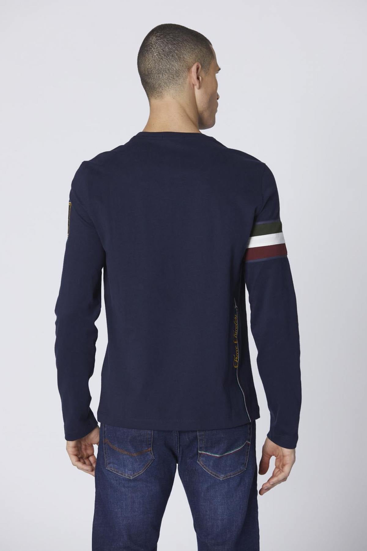 Dark blue long-sleeved T-shirt with tricolor insert - Image n°2