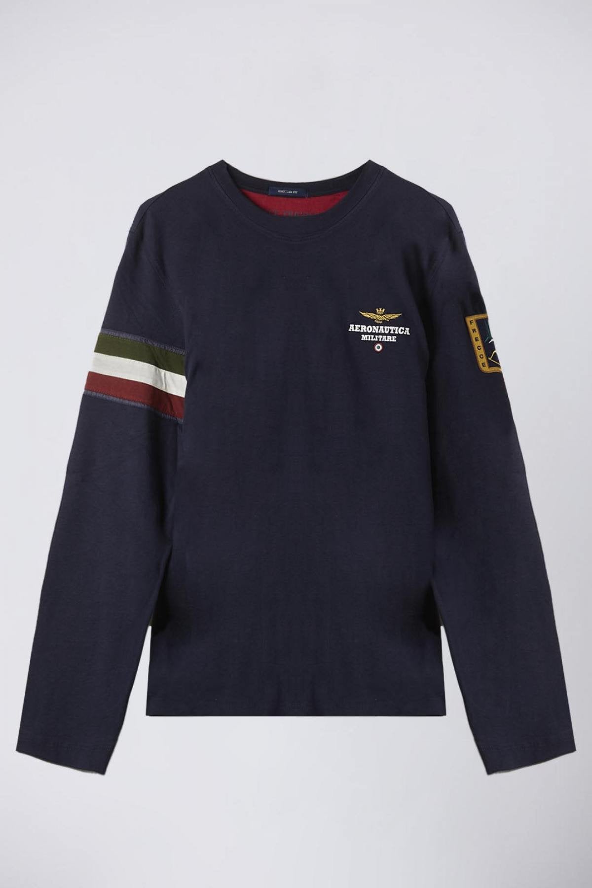 Dark blue long-sleeved T-shirt with tricolor insert - Image n°5