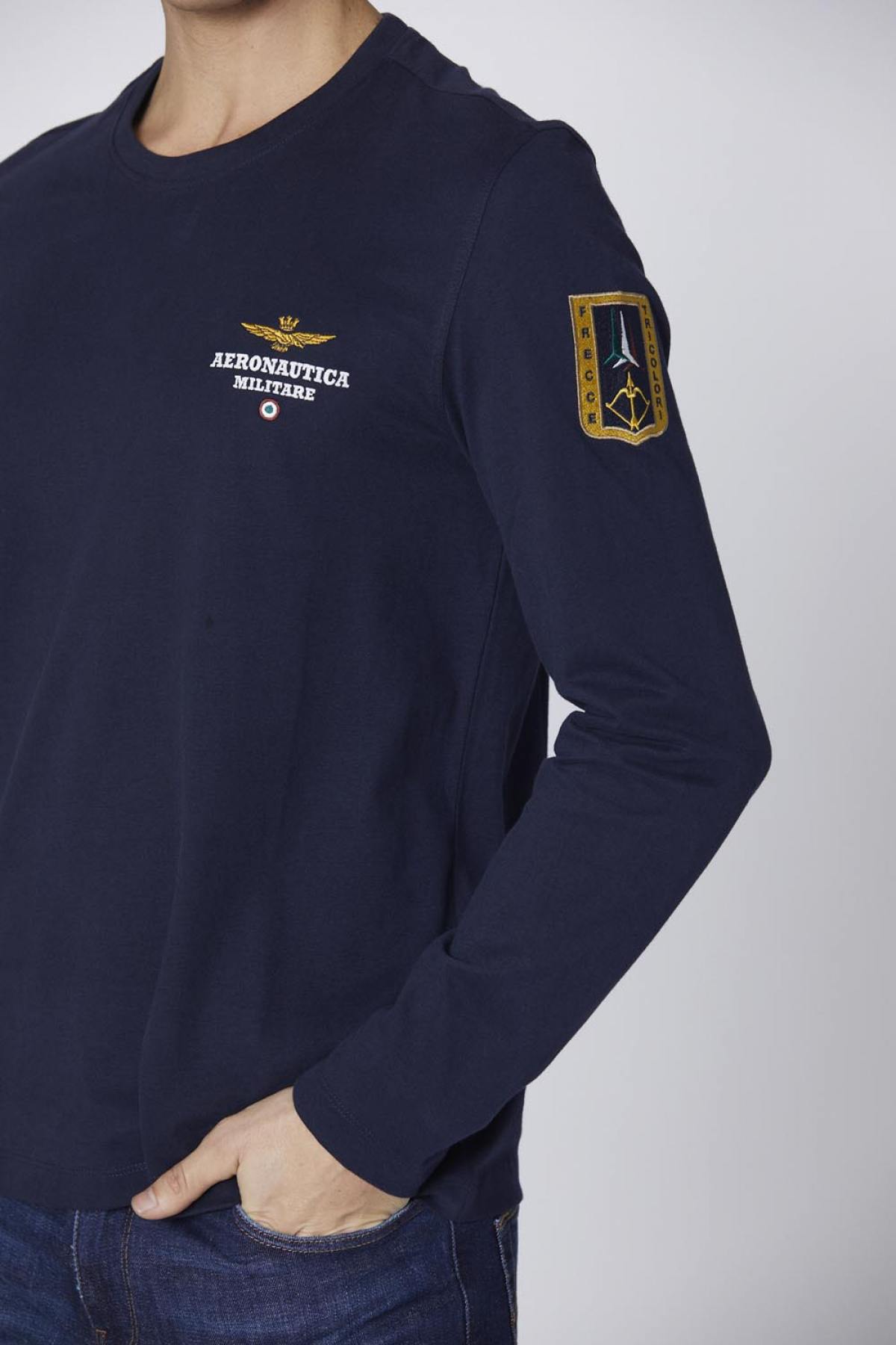 Dark blue long-sleeved T-shirt with tricolor insert - Image n°4