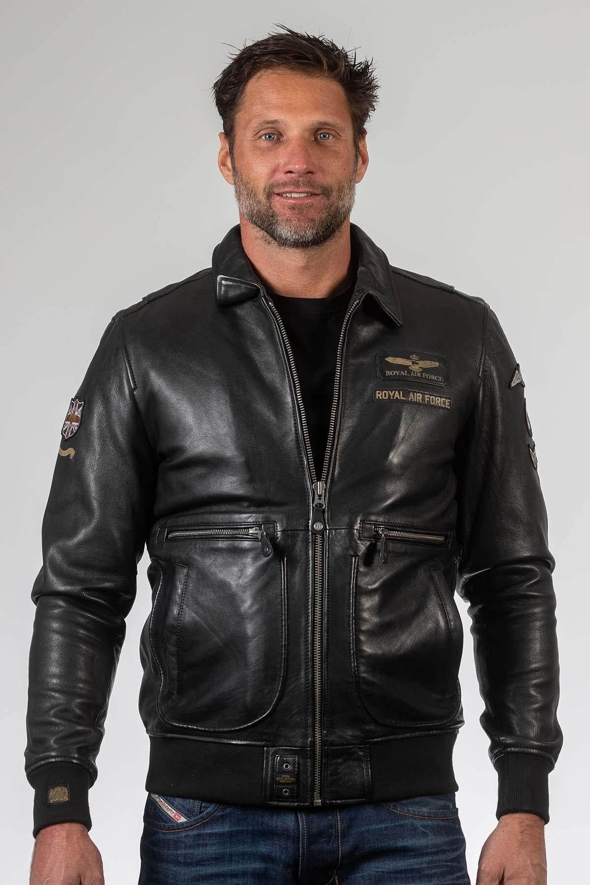 Royal Air Force Black Leather Bomber Jacket - Image n°1